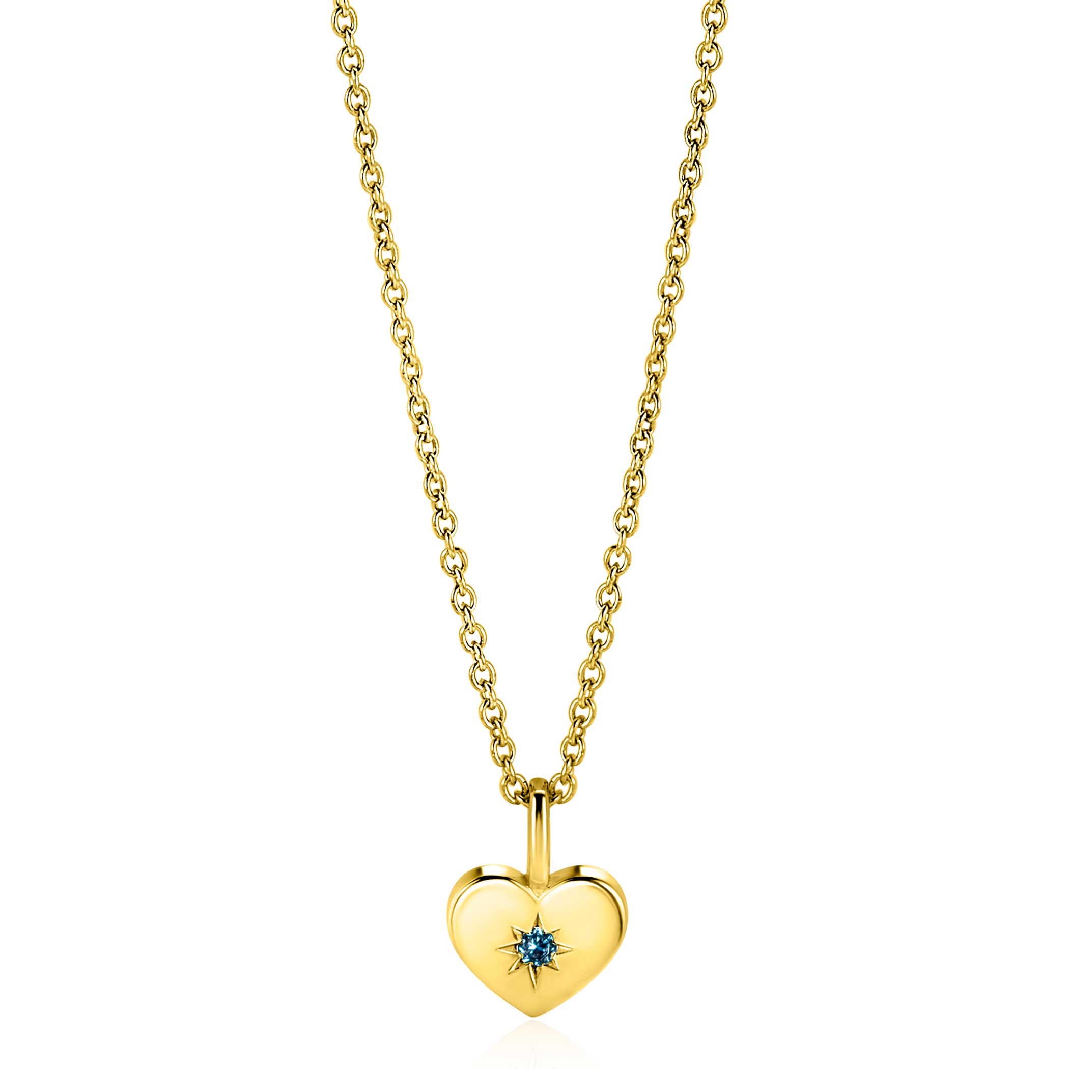 DECEMBER Pendant 12mm Gold Plated Heart Birthstone Blue Topaz Zirconia (excl. necklace)