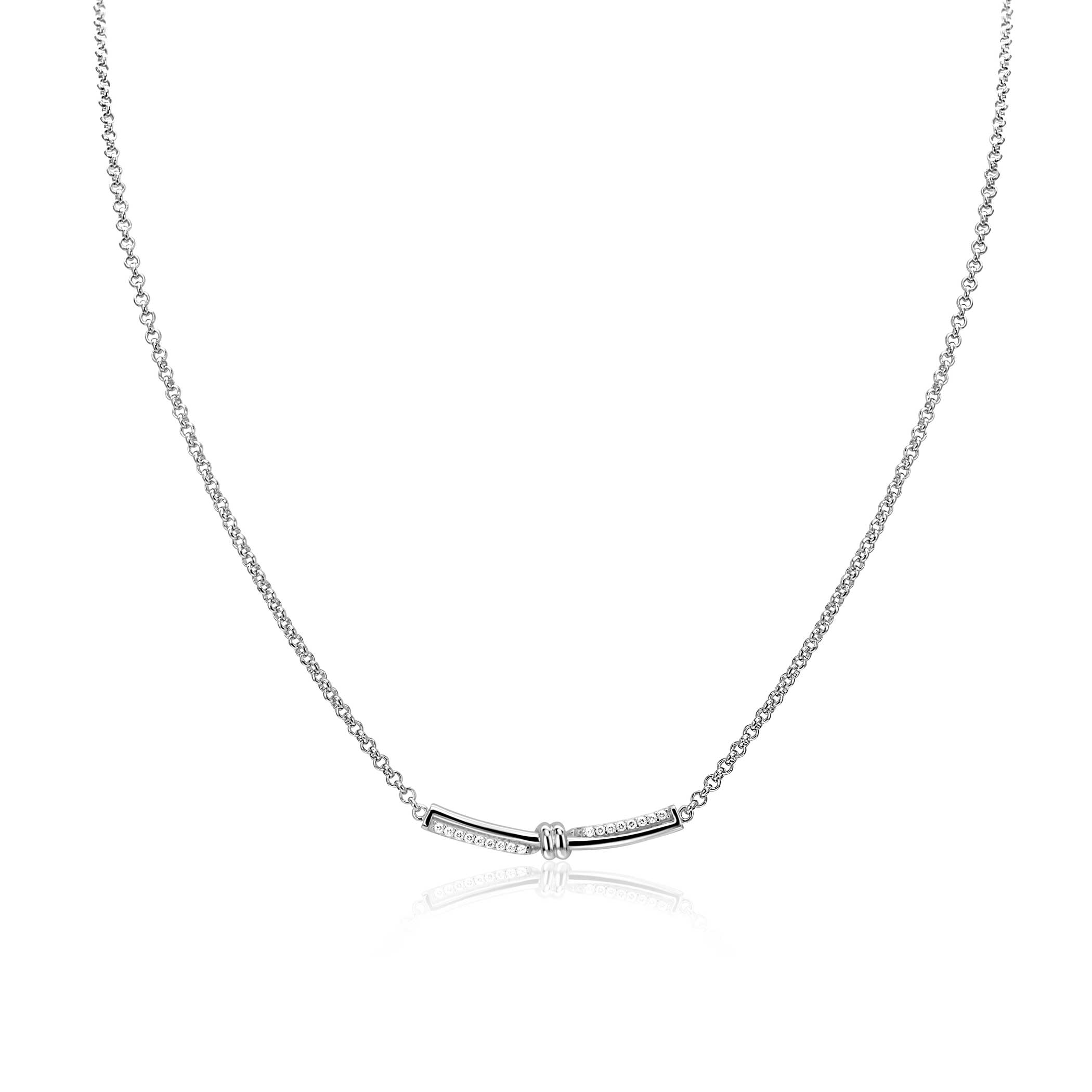 ZINZI silver rolo link necklace with luxury twist pendant featuring a knot and white cubic zirconias 42-45cm ZIC2680