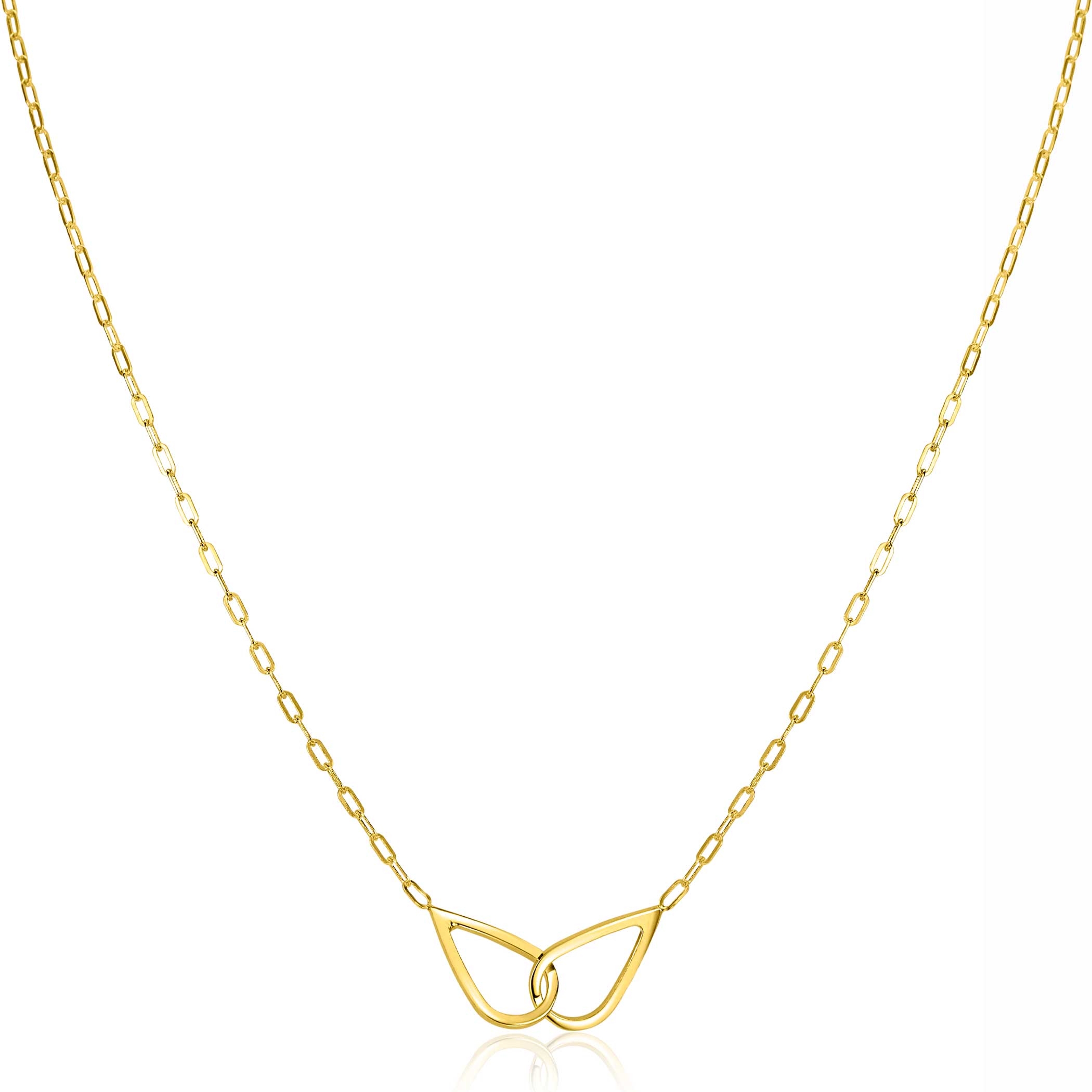 ZINZI gold plated silver necklace with paperclip links, with two droplet shapes beautifully connected in the middle 42-45cm ZIC2634
