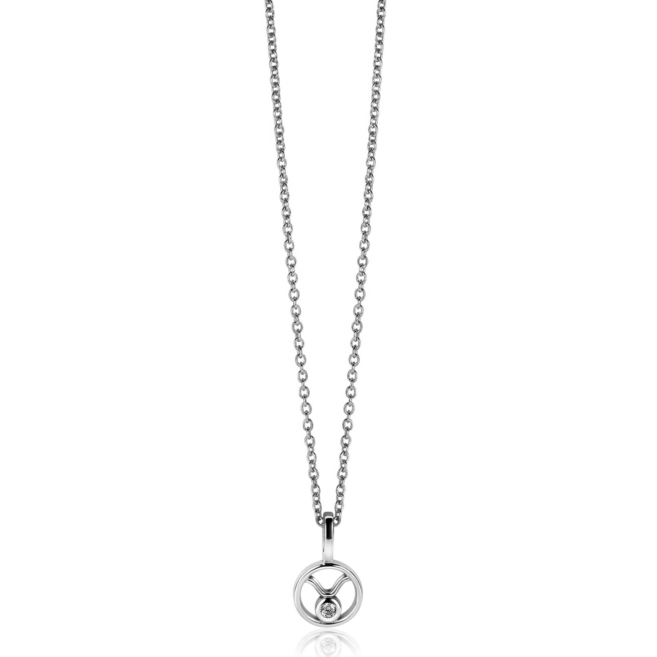 9mm ZINZI silver Taurus zodiac sign pendant set with white zirconias ZIH-STI (without necklace)