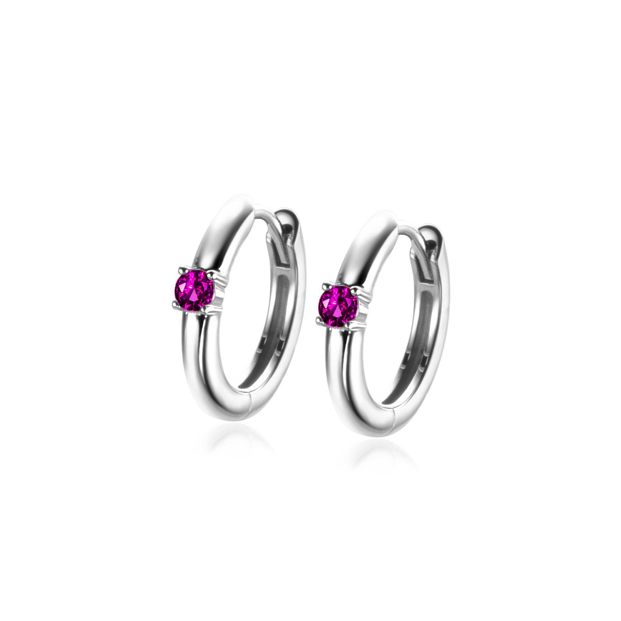 JULY Hoop Earrings 13mm Sterling Silver with Birthstone Red Ruby Zirconia