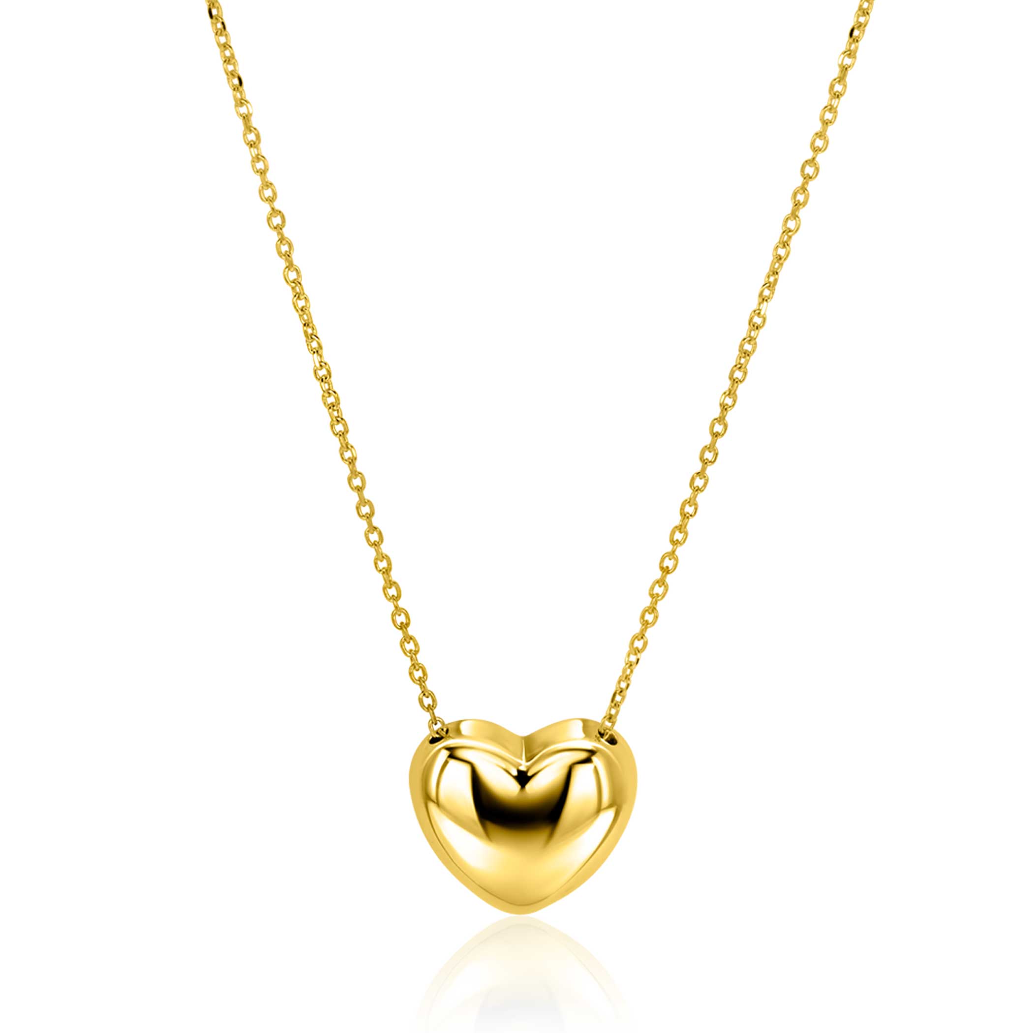 ZINZI gold plated silver necklace with luxury large heart (15mm) 40-45 cm ZIC2672G