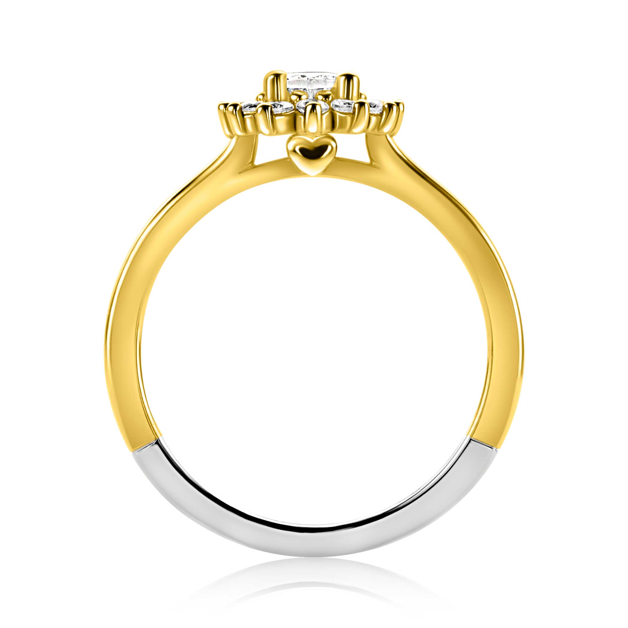 ZINZI gold-plated silver entourage engagement ring with a large oval white zirconia (11mm) and a small heart on the side ZIR2699Y