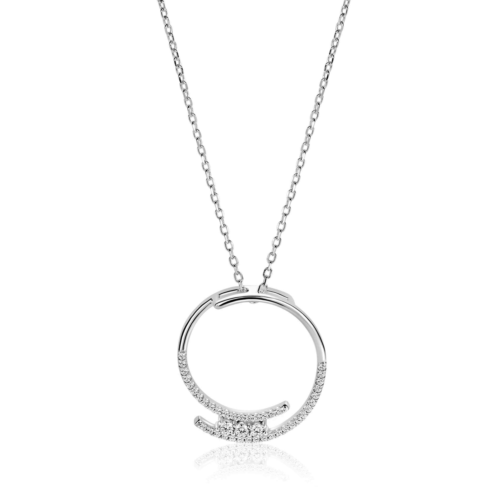 ZINZI silver necklace with large open round pendant 25mm set with white cubic zirconias 45-50 cm ZIC2645