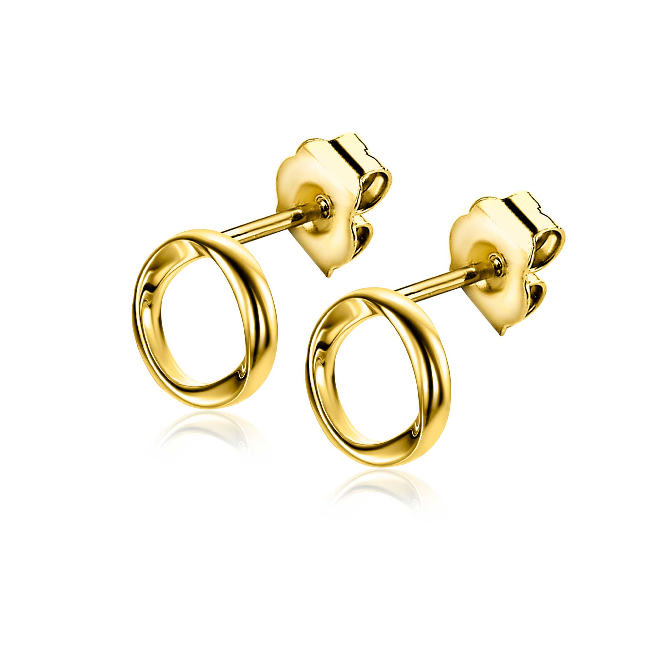 9mm ZINZI gold plated silver stud earrings open circle with organic shape ZIO2611G