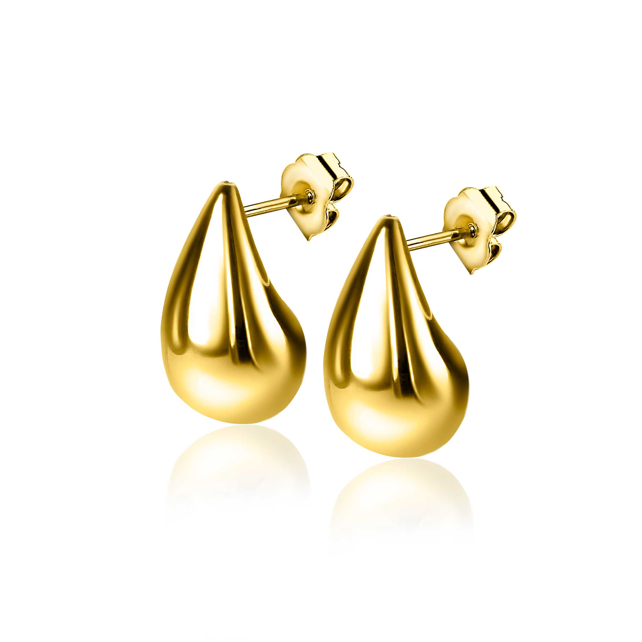 20mm ZINZI gold plated silver stud earrings in organic teardrop shape ZIO2589G