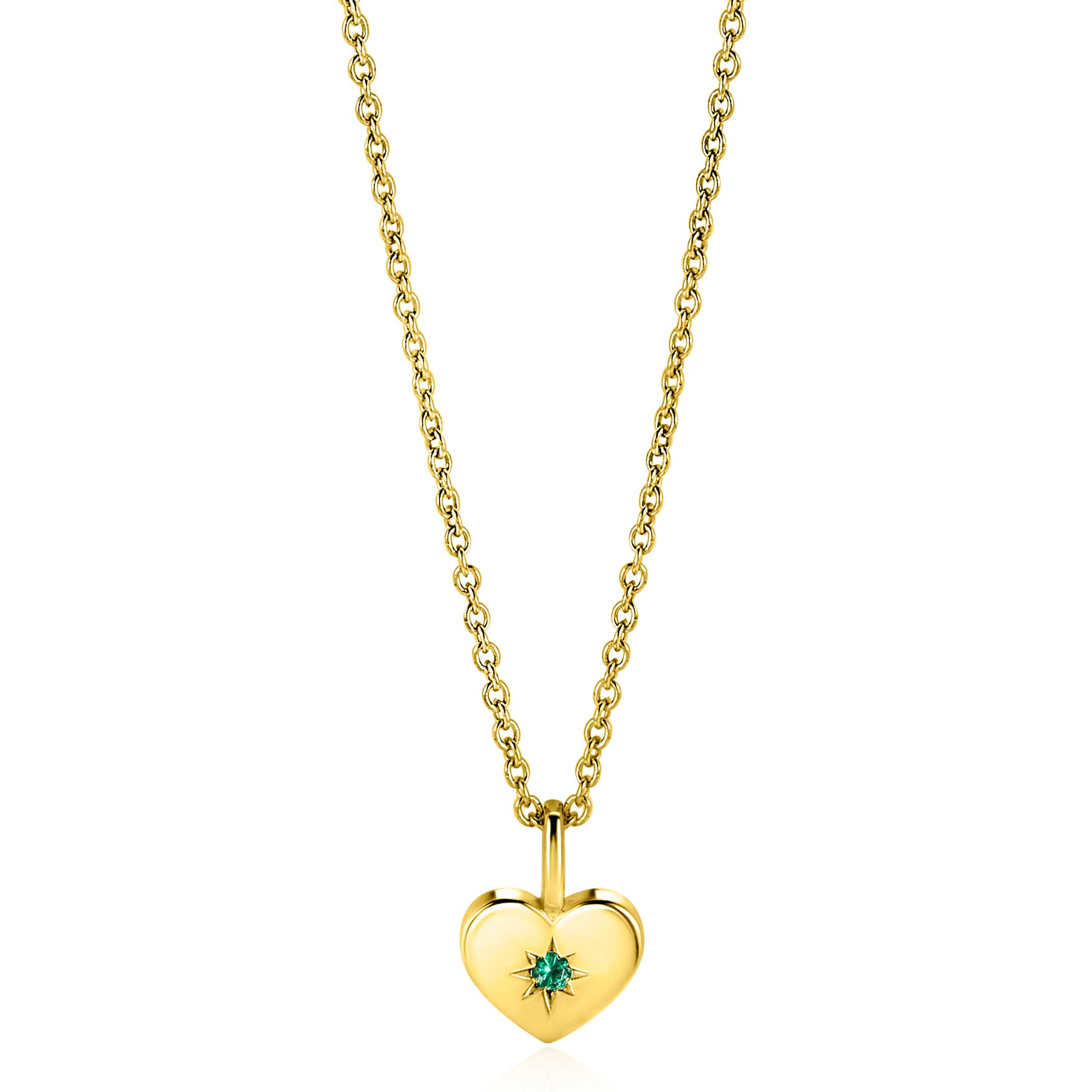 MAY Pendant 12mm Gold Plated Heart Birthstone Green Emerald Zirconia (excl. necklace)