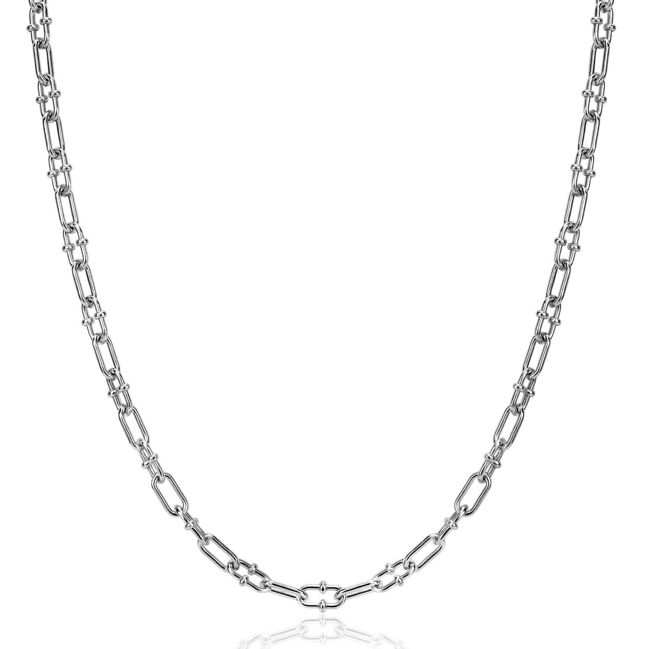ZINZI silver necklace with 4mm paperclip links, decorated with playful beads 42-45cm ZIC2586