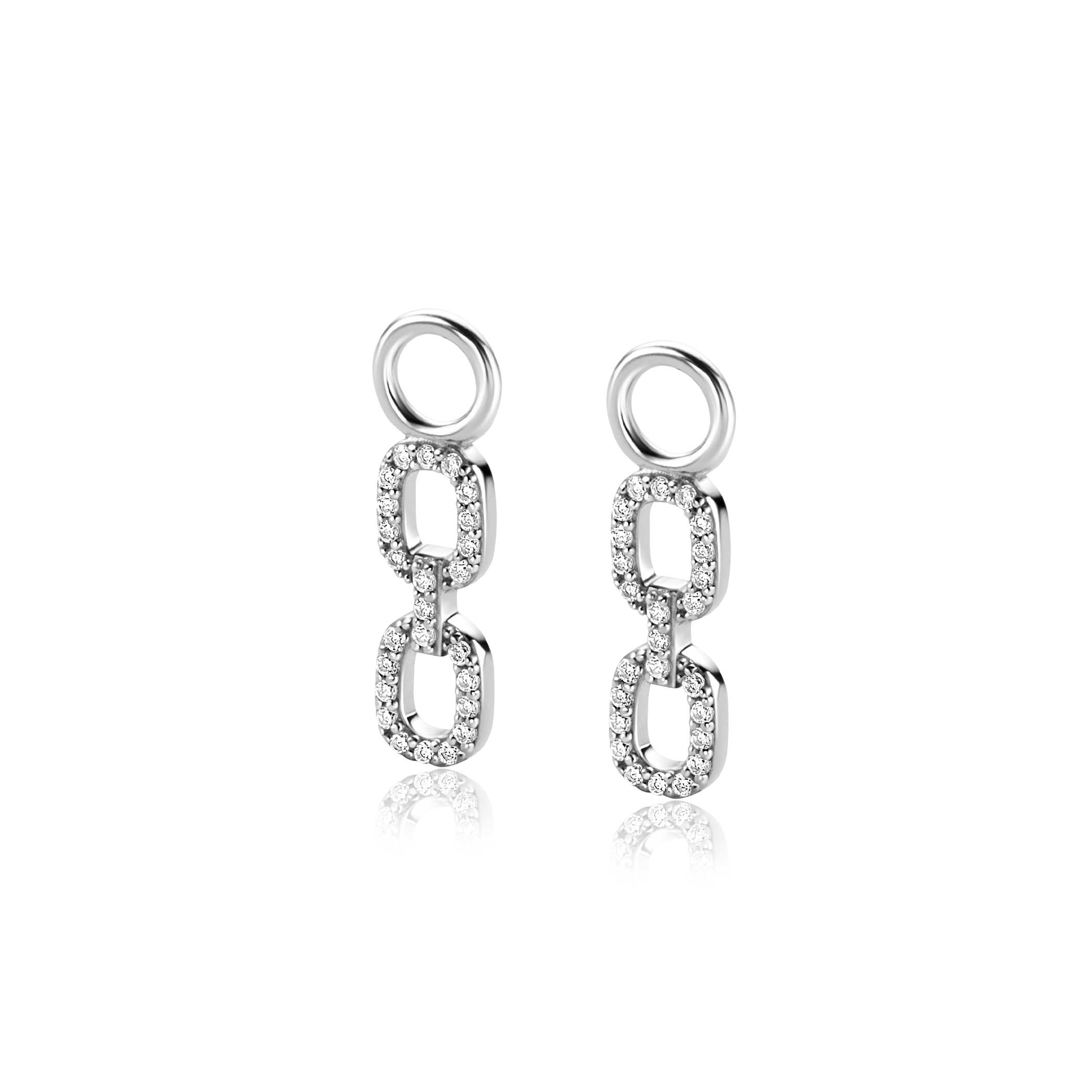 19mm ZINZI Sterling Silver Earrings Pendants with Trendy Oval Chains Set with White Zirconias ZICH2552 (excl. hoop earrings)