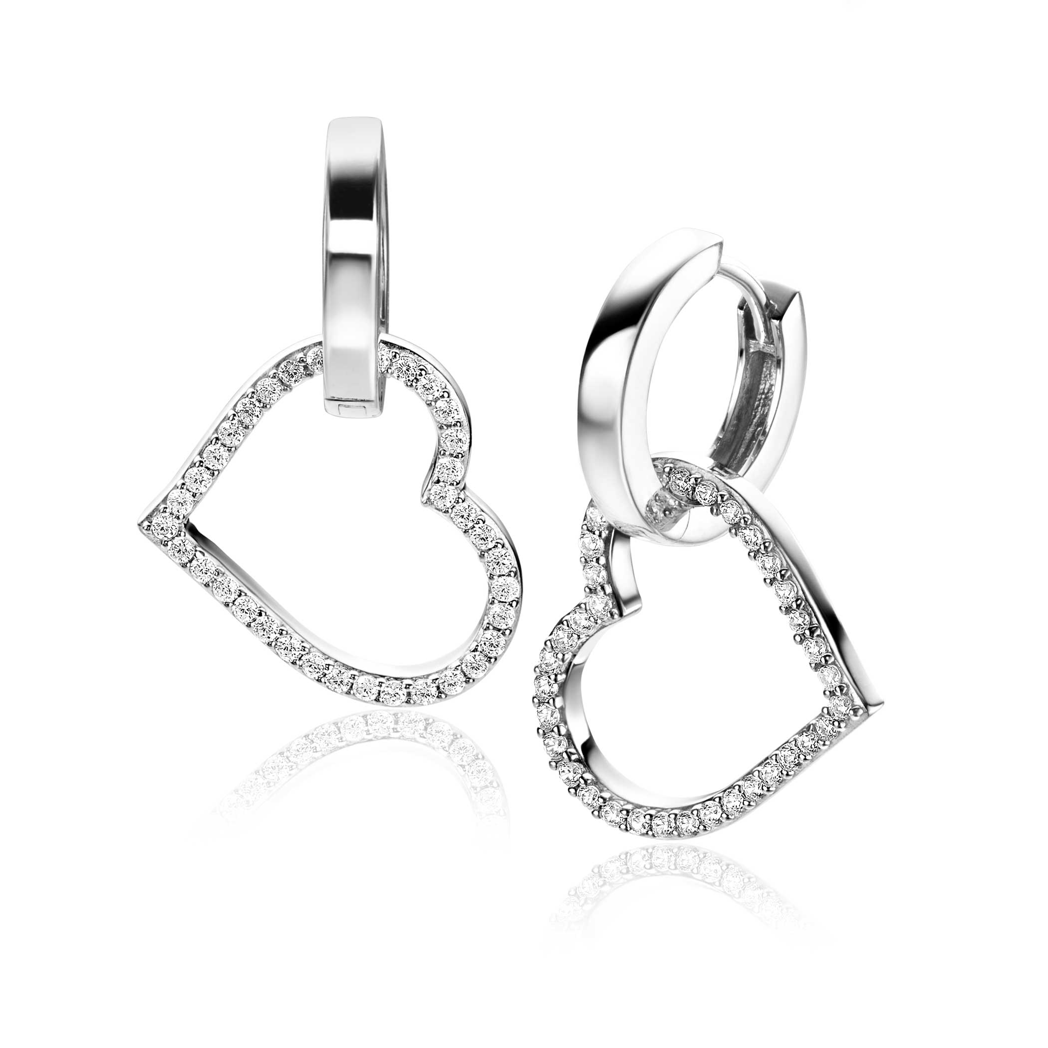 19mm ZINZI Sterling Silver Earrings Pendants Open Hearts with White Zirconias ZICH2447 (excl. hoop earrings)