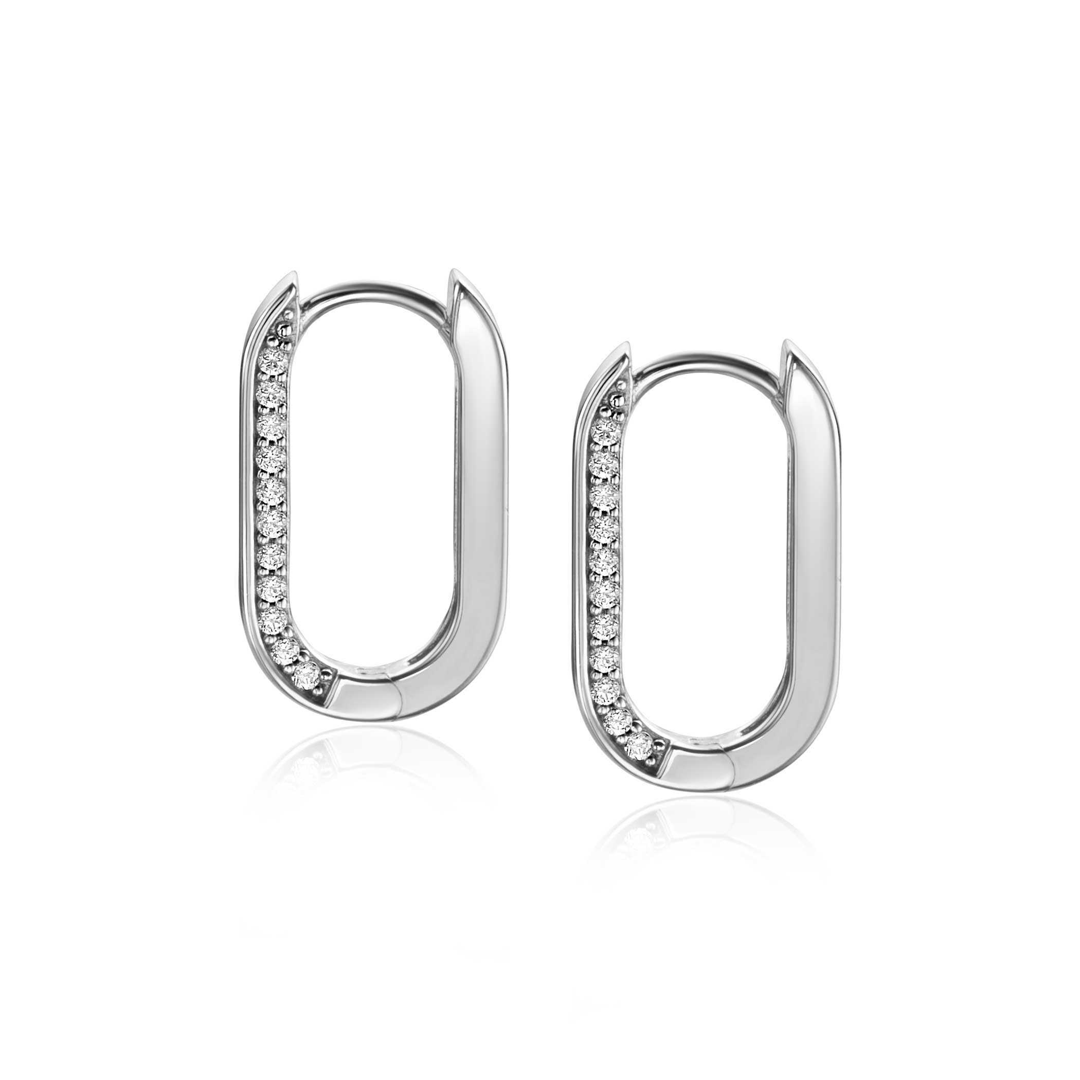 20mm ZINZI Sterling Silver Hoop Earrings Oval Shape White Zirconias ZIO2319