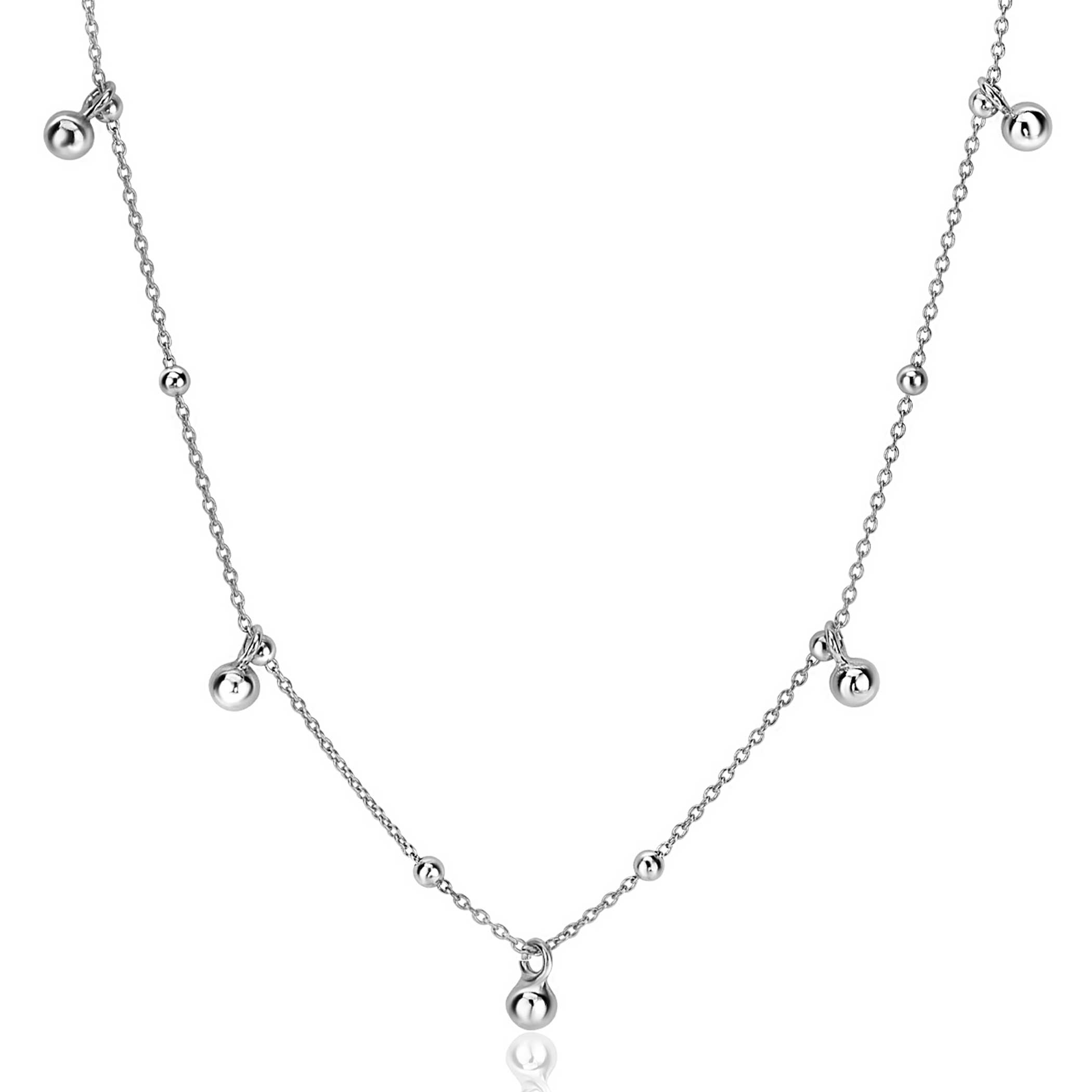 ZINZI Sterling Silver Fine Chain Necklace with Small and Large Beads 43-48cm ZIC2540