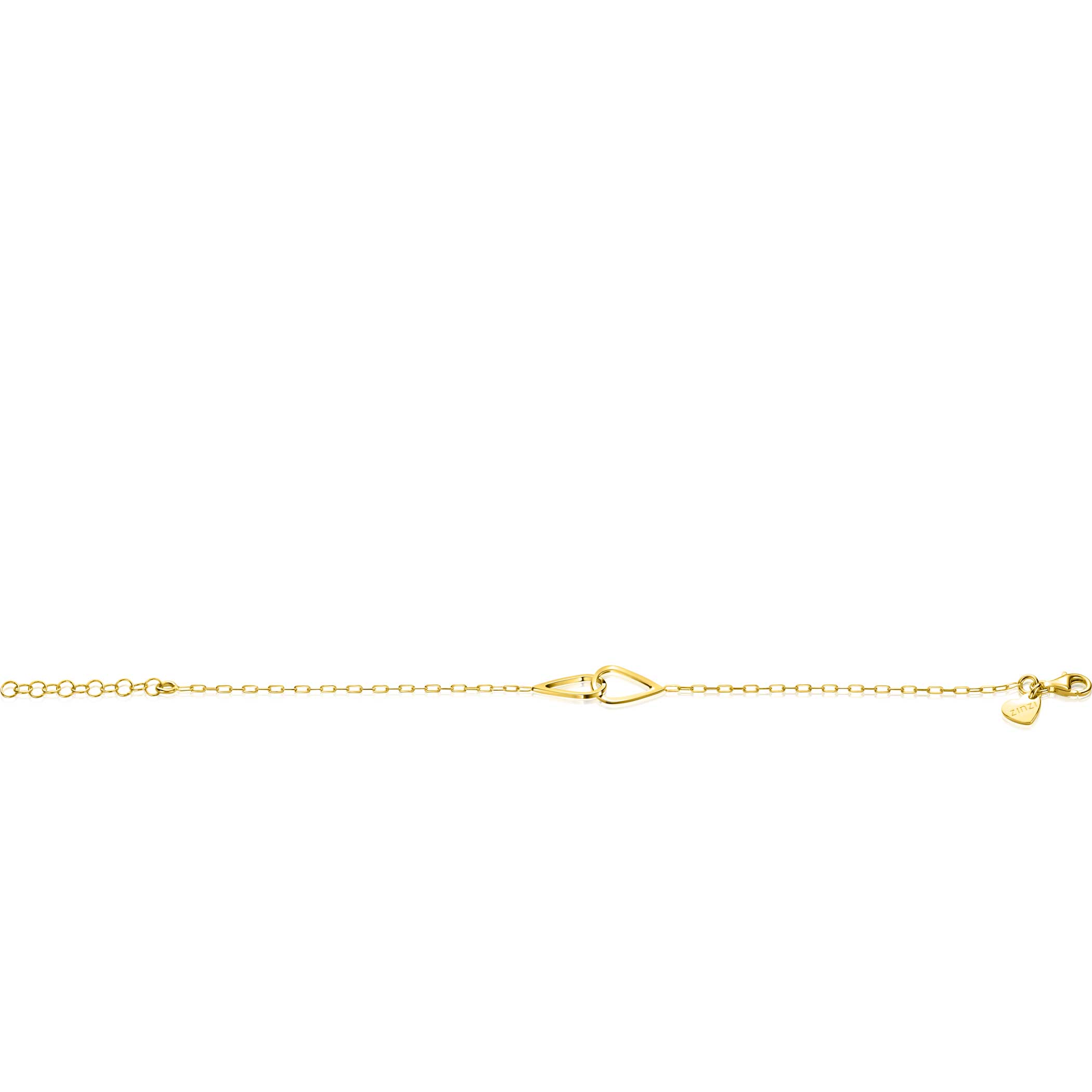 ZINZI gold plated silver bracelet with paperclip links, with two droplet shapes beautifully connected in the middle 17-20cm ZIA2634