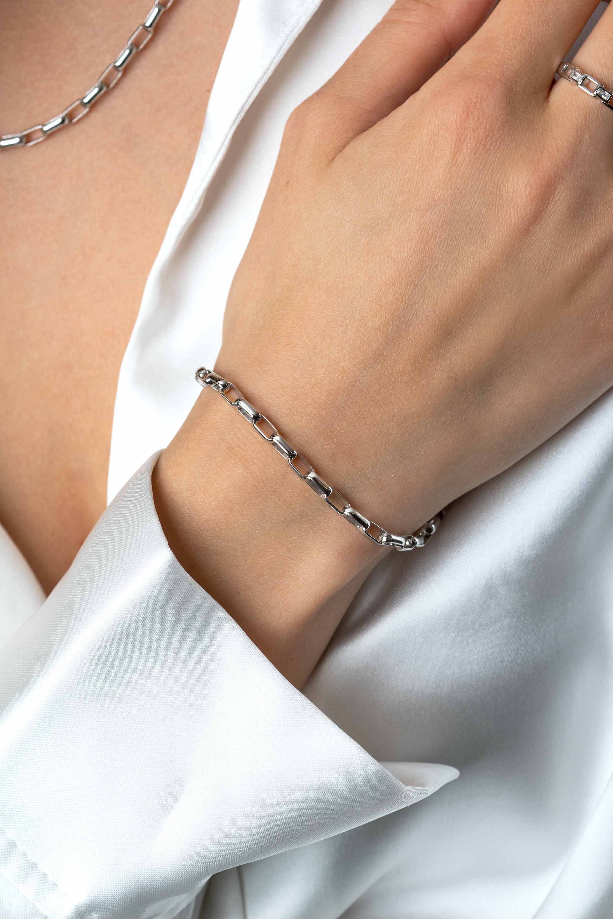 ZINZI Sterling Silver Chain Bracelet Rectangular Chain width 3,8mm 20cm ZIA2514