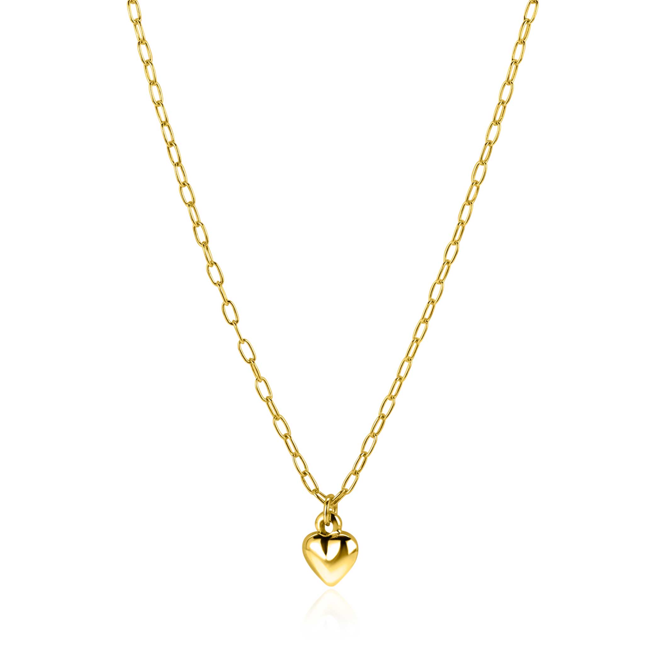 ZINZI gold plated silver paperclip link necklace with heart ball pendant 9mm, 42-45cm ZIC2661