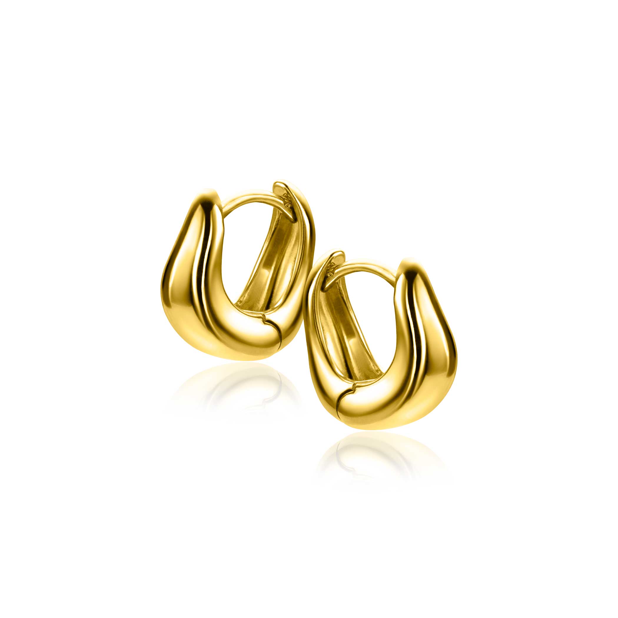 13mm ZINZI gold plated silver hoops organically shaped 5.5mm wide with luxury hinge closure ZIO2608G