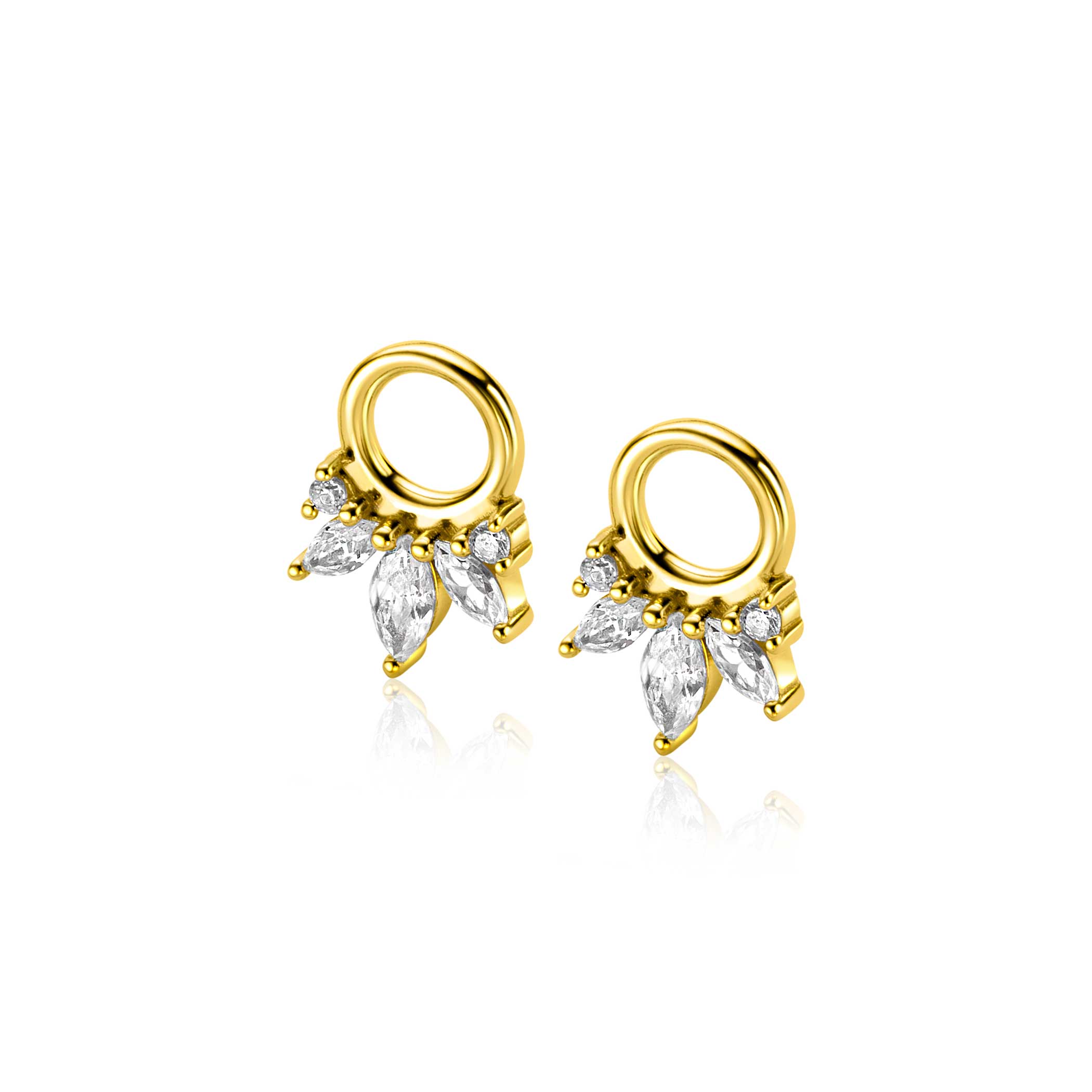 10mm ZINZI gold plated silver charm earrings with five playful settings in descending size, set with white zirconias ZICH2633 (without hoops earrings)