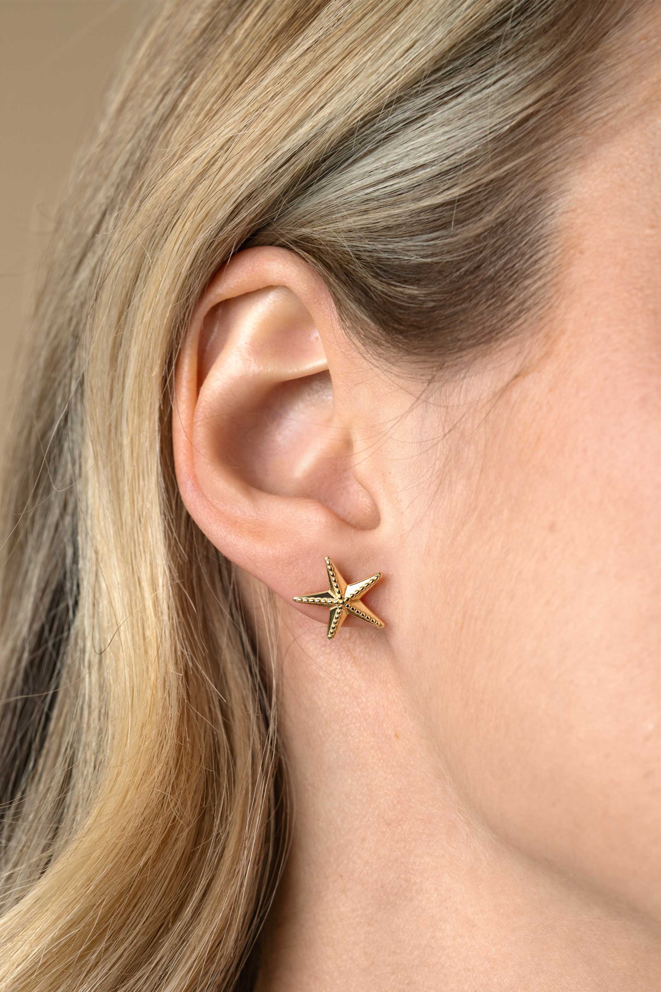 13mm ZINZI gold plated silver stud earrings large starfish ZIO2641