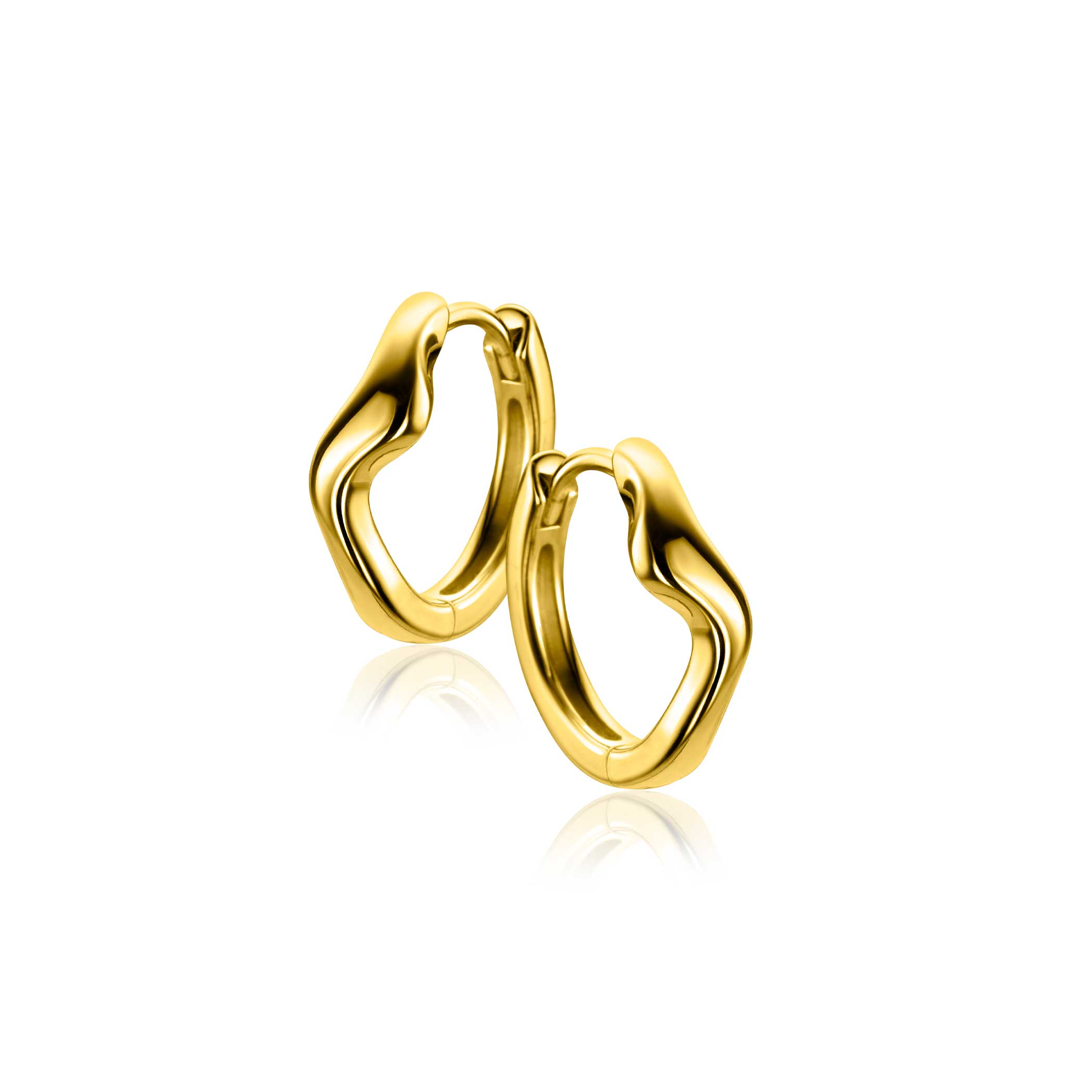 15mm ZINZI gold plated silver hoops organically shaped with luxury hinge closure ZIO2627G