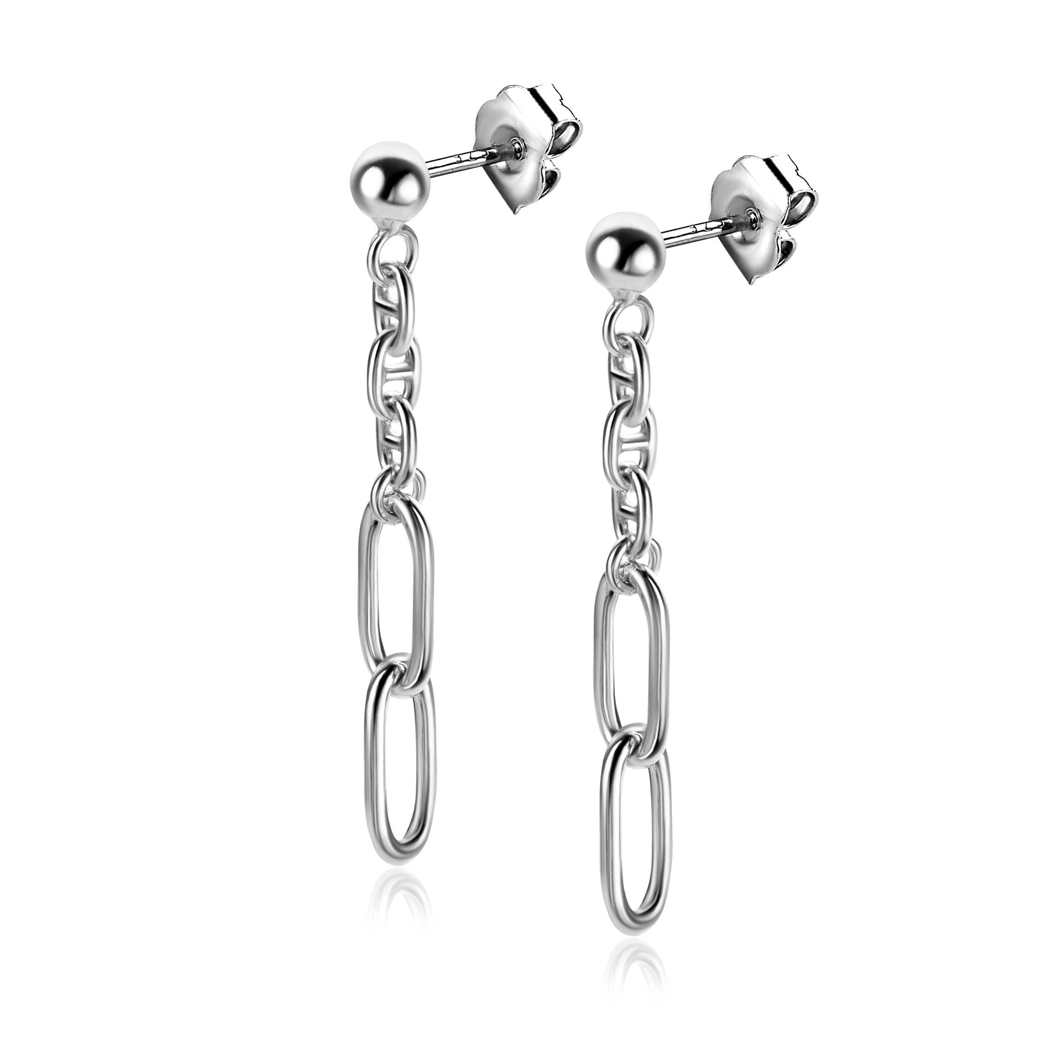 35mm ZINZI Sterling Silver Stud Earrings with Marine Chain and 2 Oval Chains ZIO2413