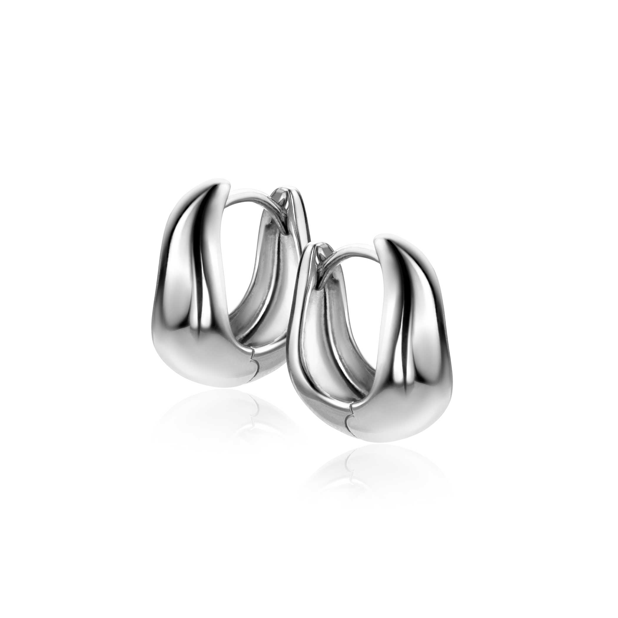 15mm ZINZI silver hoops organically shaped 6.5mm wide with luxury hinge closure ZIO2609