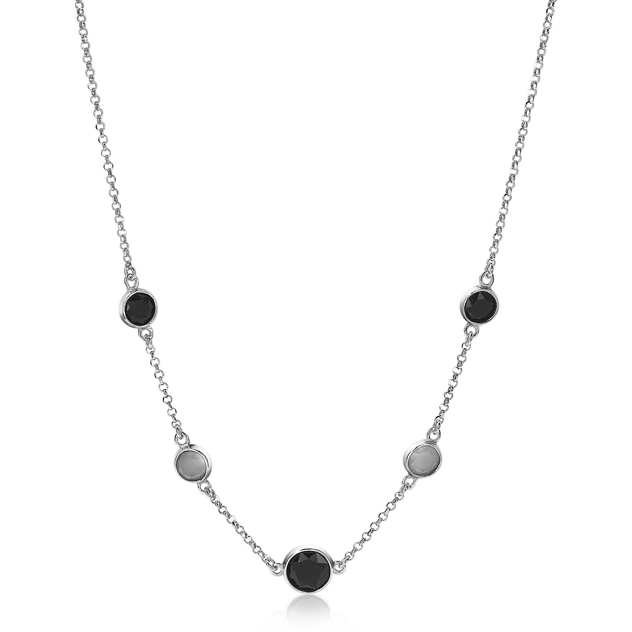 ZINZI Sterling Silver Fantasy Necklace Black Grey Color Stones 45cm ZIC1937