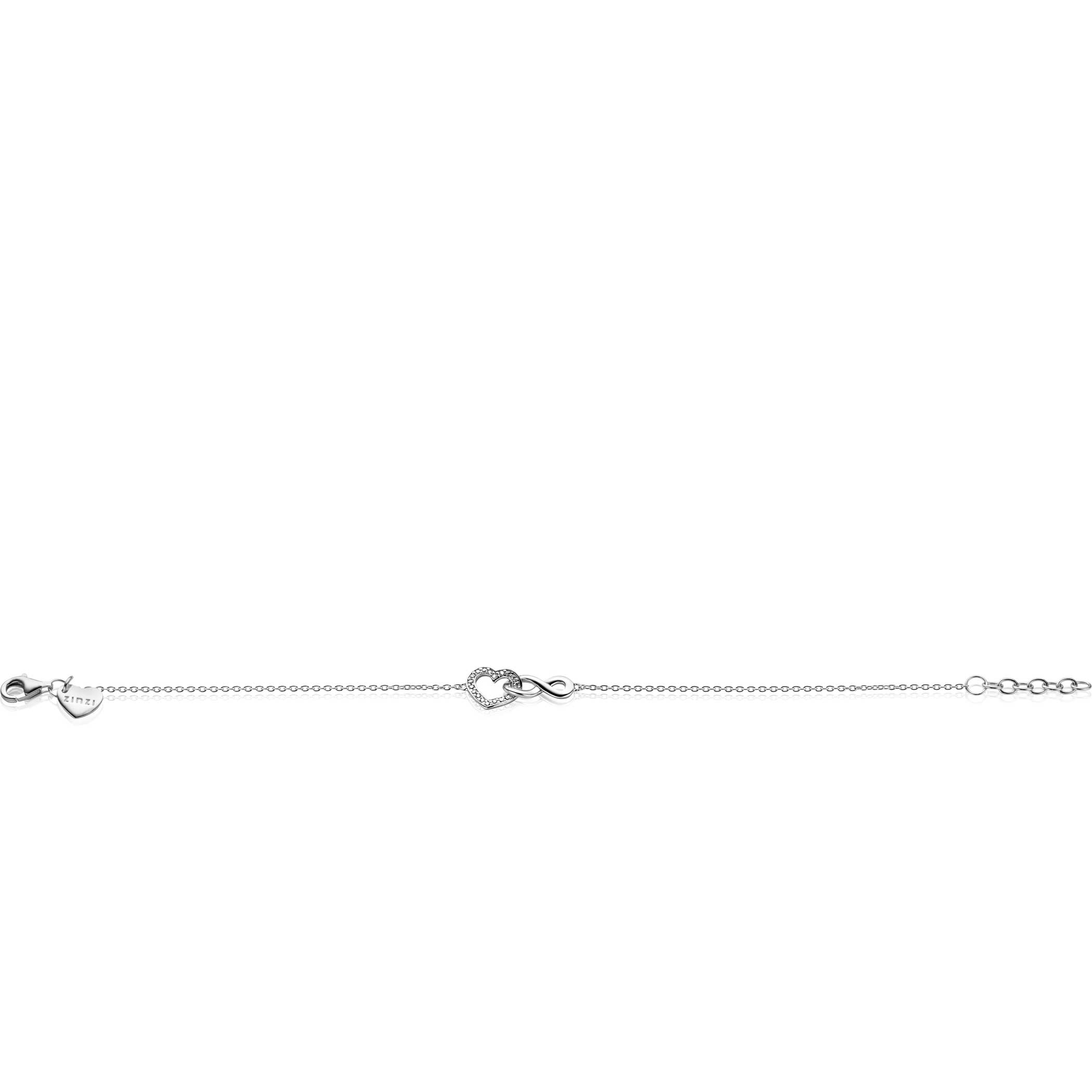 ZINZI silver bracelet with Infinity sign connected with an open heart, set with white zirconia 17-19cm ZIA2596