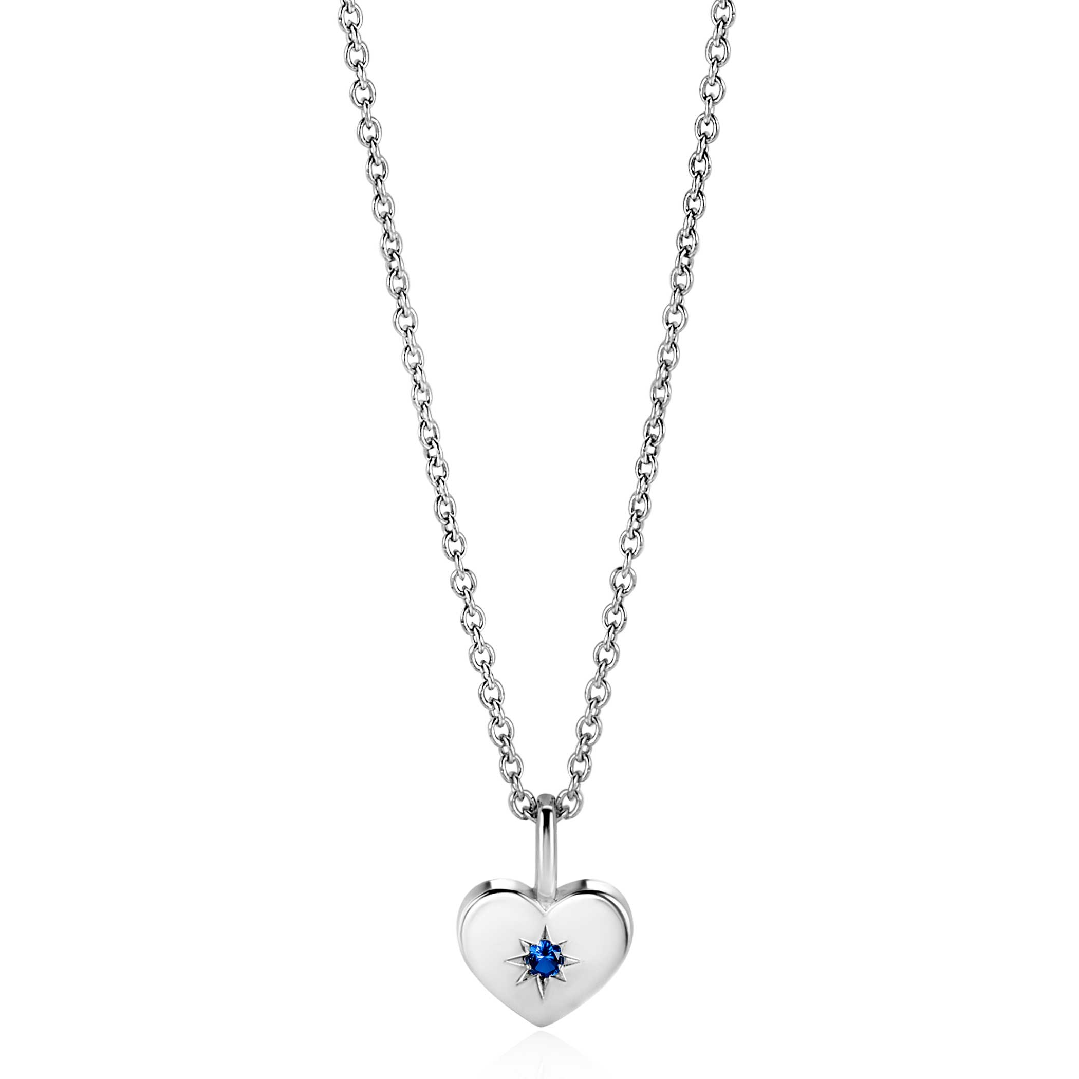 SEPTEMBER Pendant 12mm Sterling Silver Heart Birthstone Sapphire Blue Zirconia (excl. necklace)