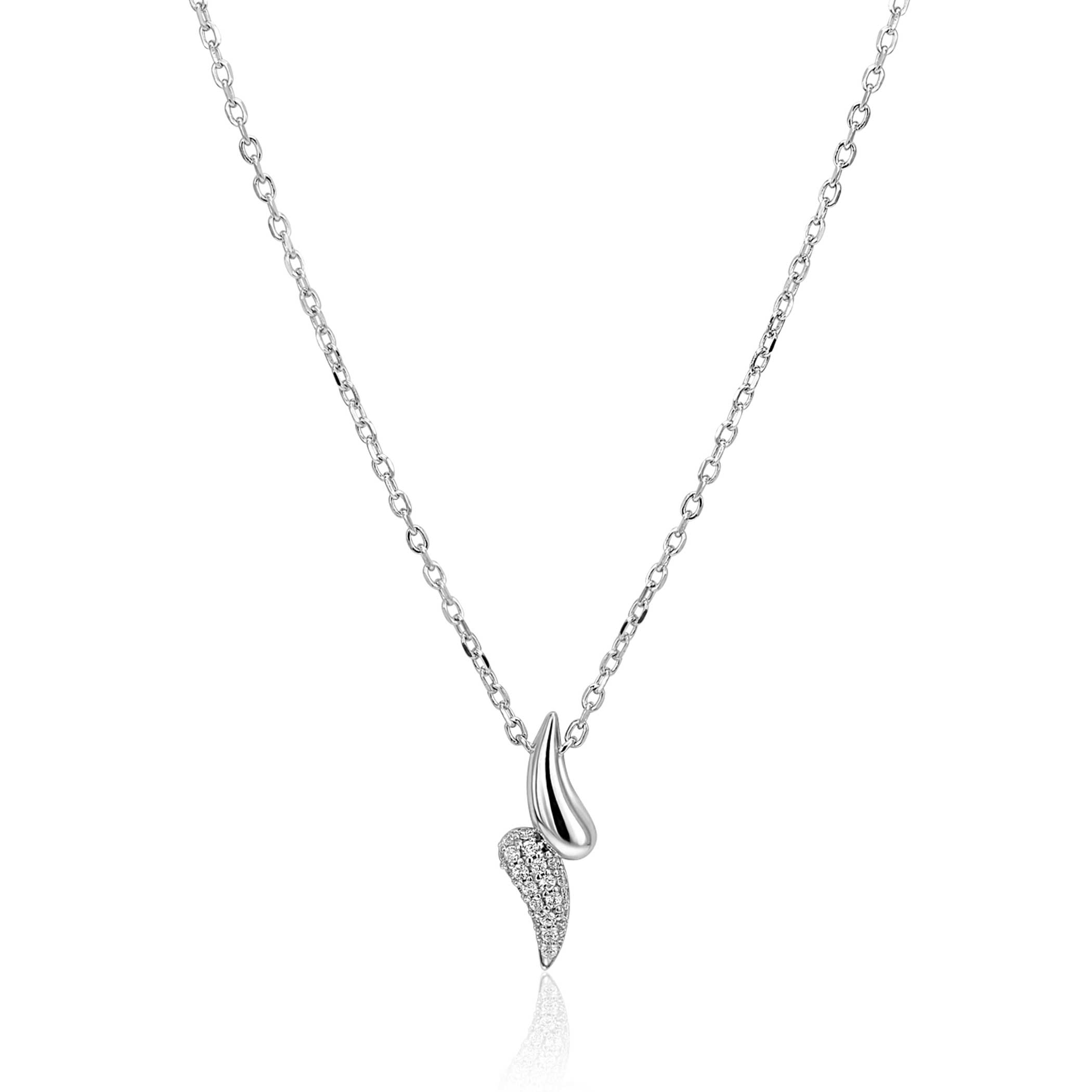 ZINZI silver link necklace with two teardrop-shaped pendants set with white cubic zirconias 40-45cm ZIC2681