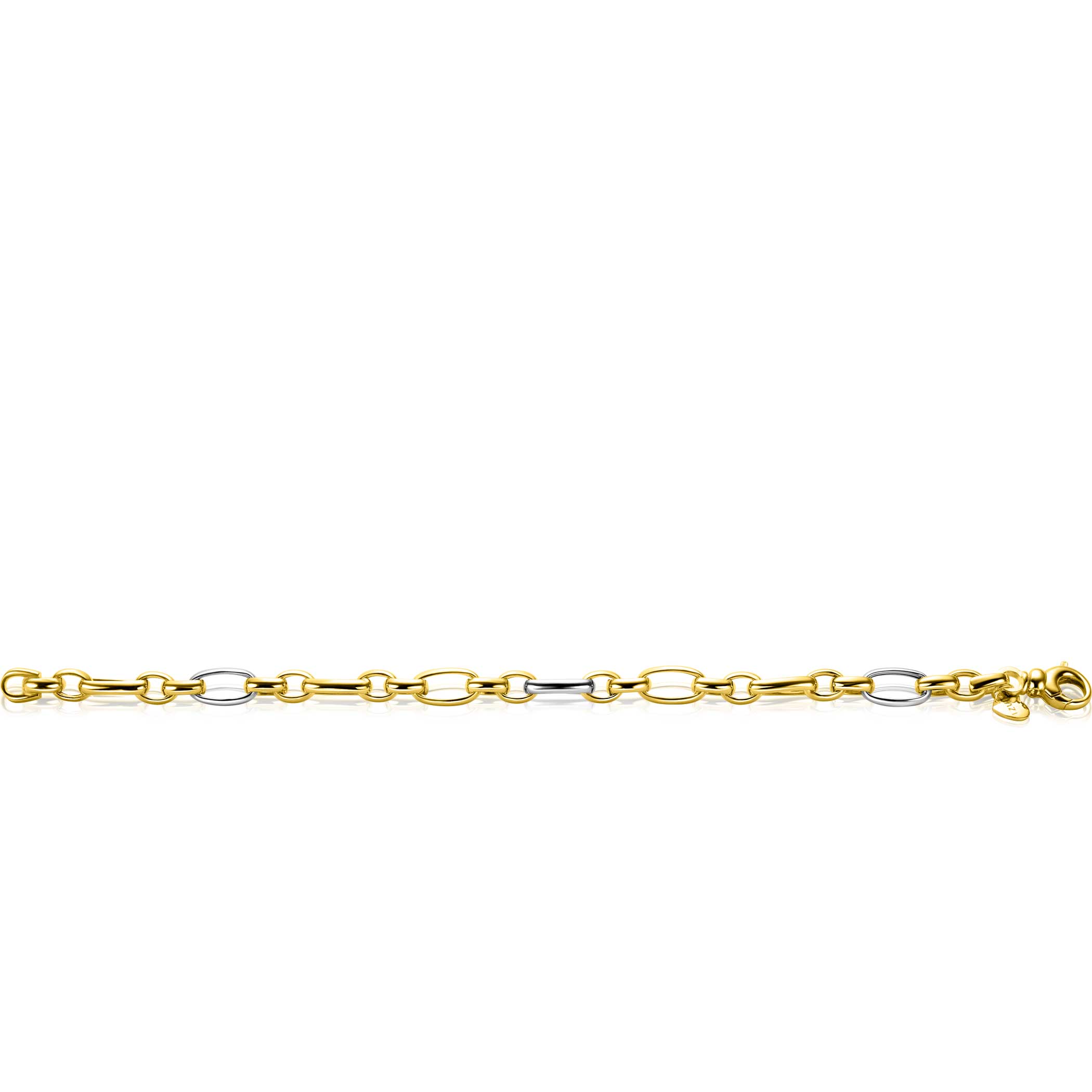 ZINZI bicolor chain bracelet (7mm wide) with alternating gold plated jasseron links and large silver oval links 19cm ZIA2639