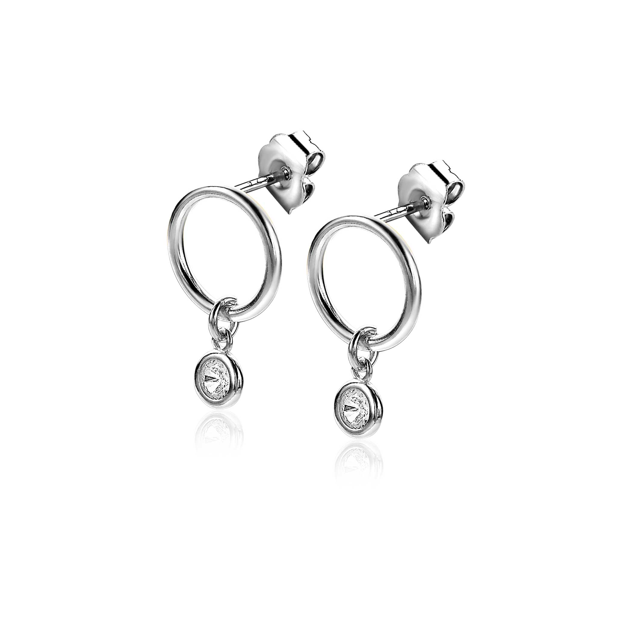 13mm ZINZI Sterling Silver Stud Earrings Open Circle with White Zirconia Charm ZIO2200