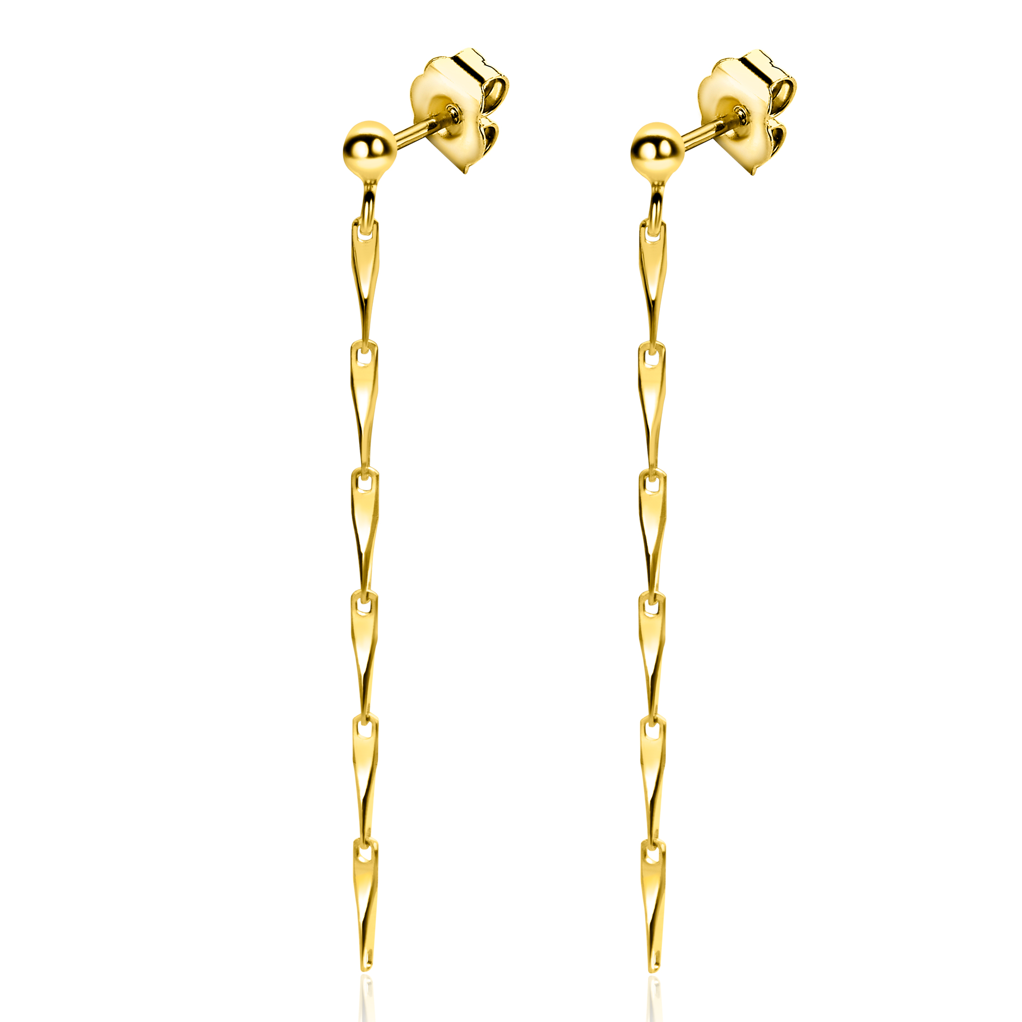 47mm ZINZI Gold Plated Sterling Silver Stud Earrings with Shimmering Arrow-shaped Chain ZIO2414G