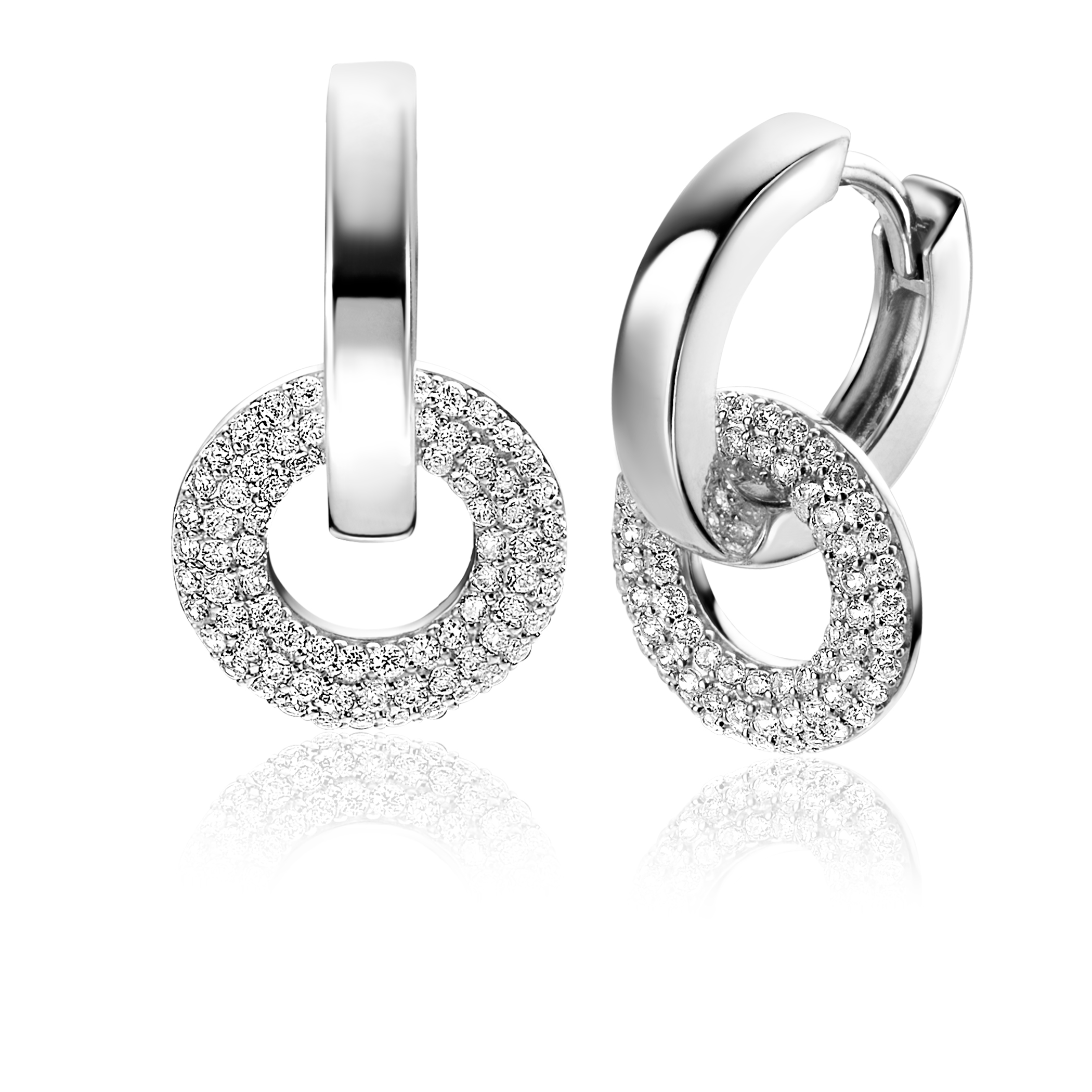 12mm ZINZI Sterling Silver Earrings Pendants Open Circles with White Zirconias ZICH2446 (excl. hoop earrings)