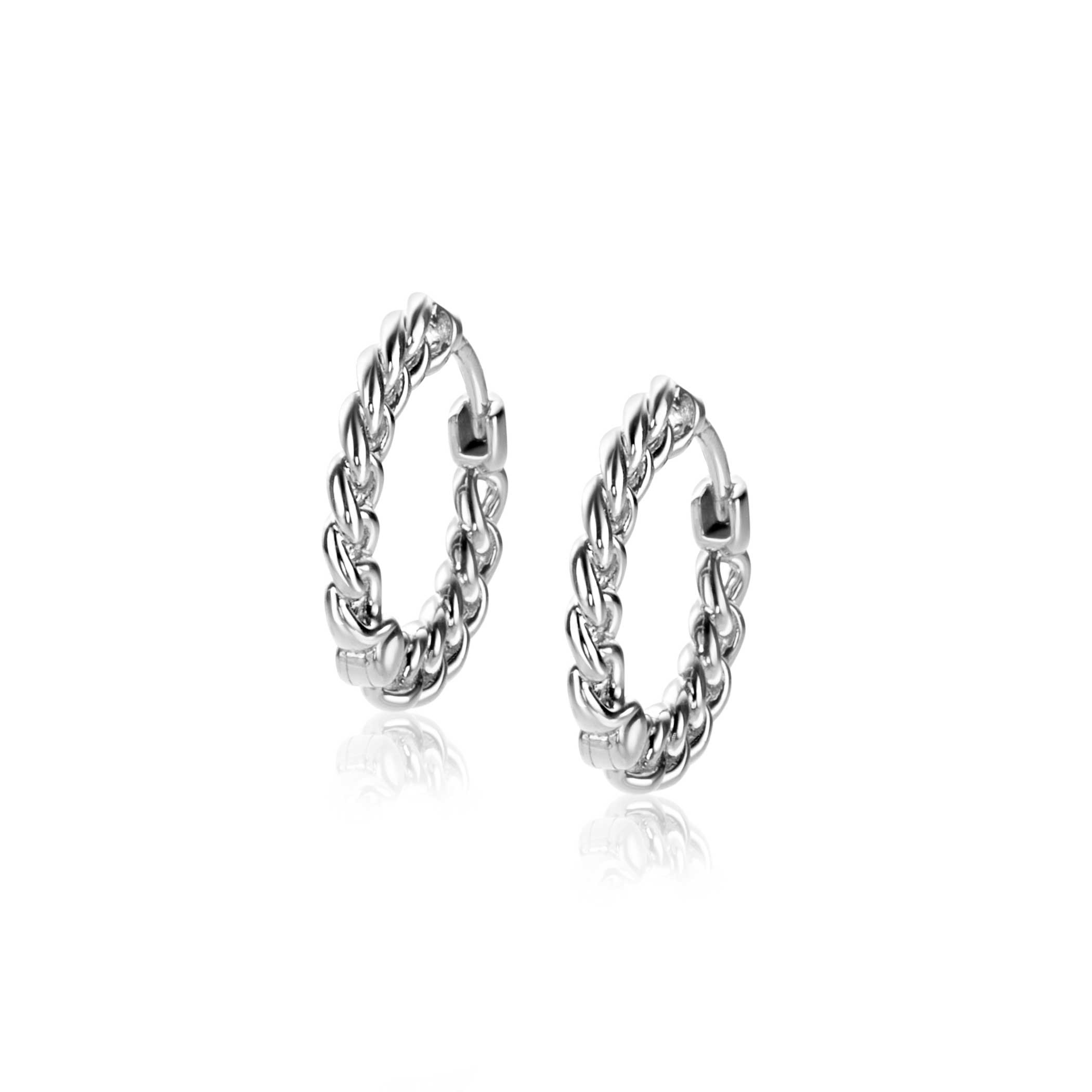 17mm ZINZI Sterling Silver Hoop Earrings Curb Chain from the side width 2mm ZIO1414