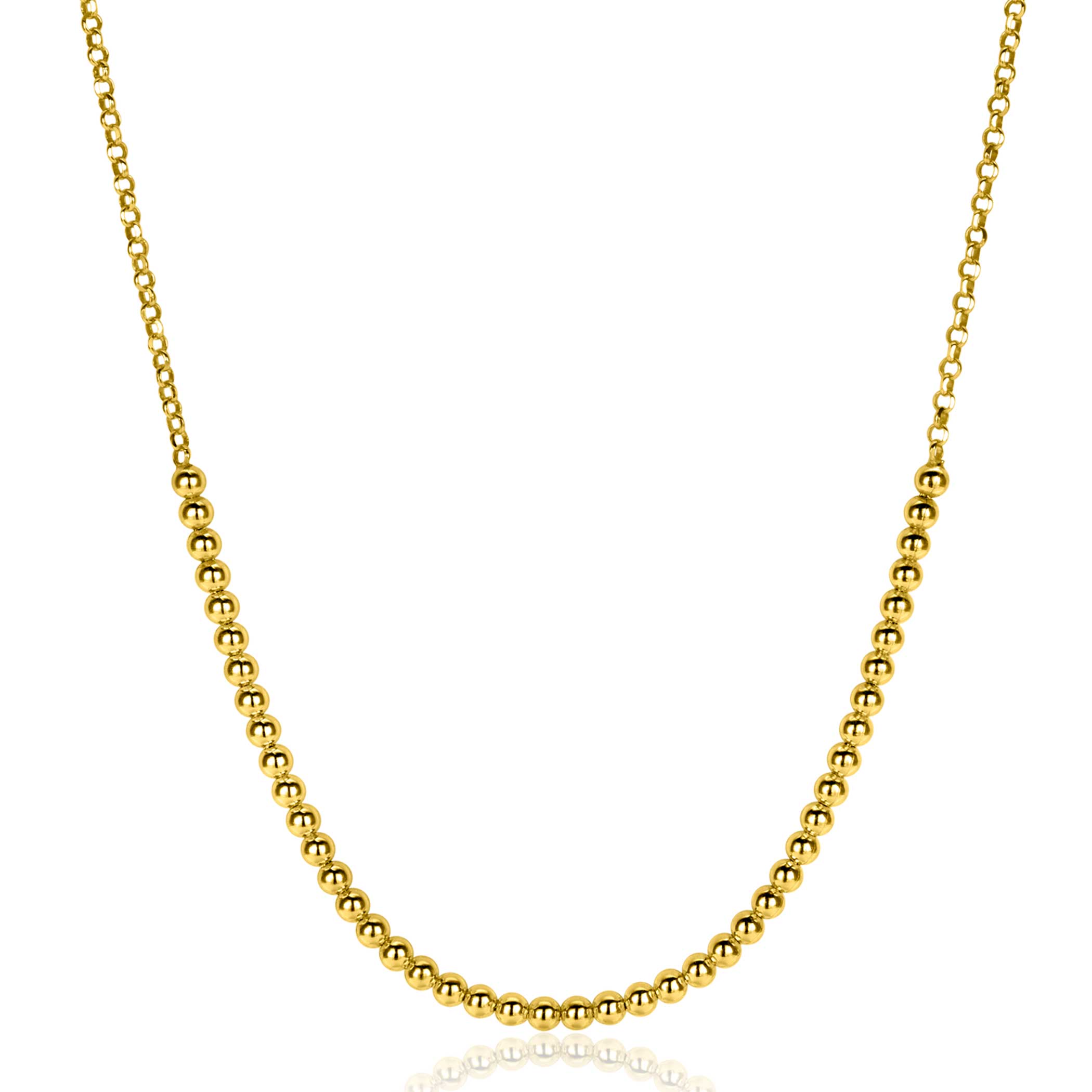 ZINZI gold plated silver jasseron necklace with bead links (2.5mm wide) in the middle 40-45cm ZIC2640G