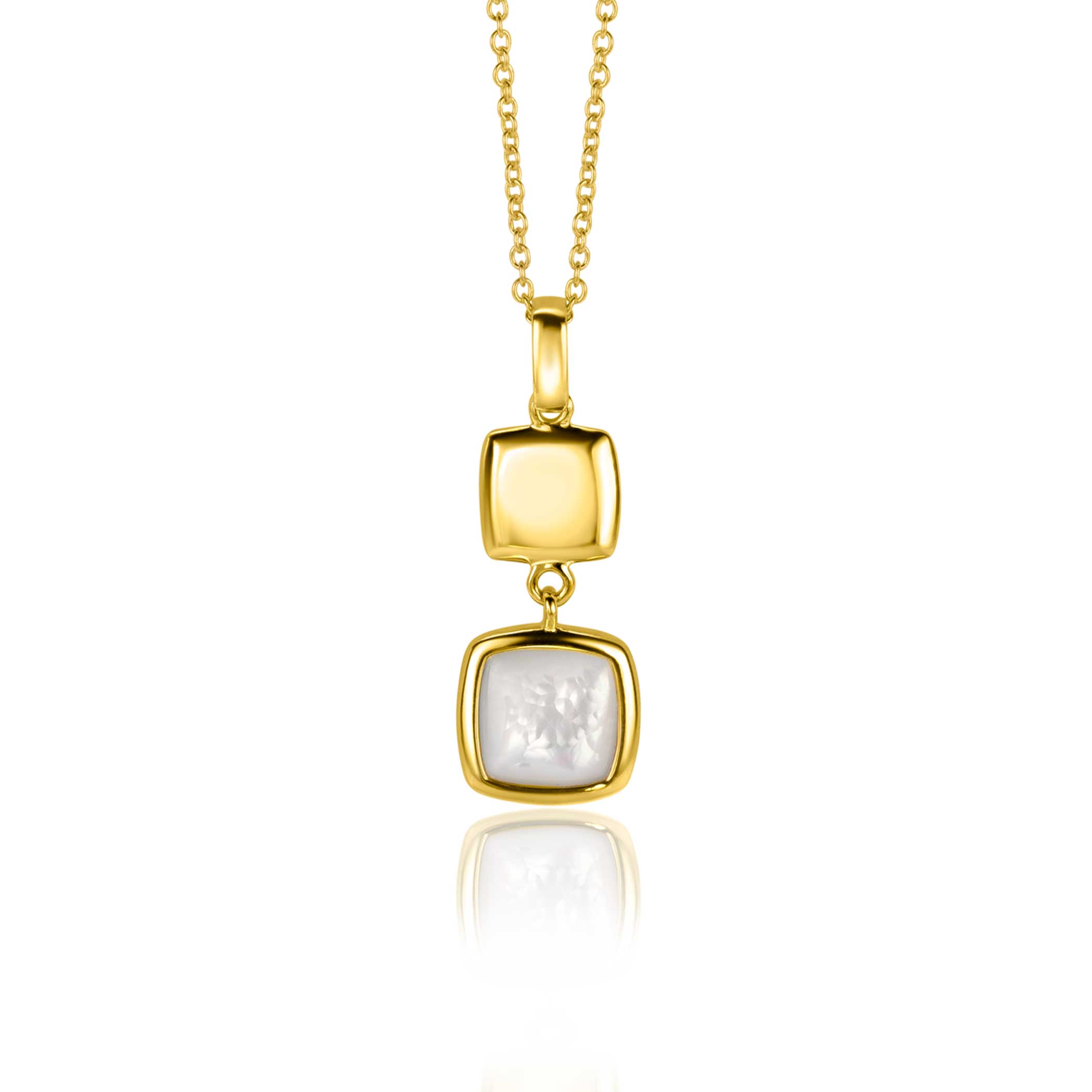 30mm ZINZI Gold Plated Sterling Silver Pendant Square Two-sided with Black Onyx and White Mother-of-Pearl ZIH2257G (excl. necklace)