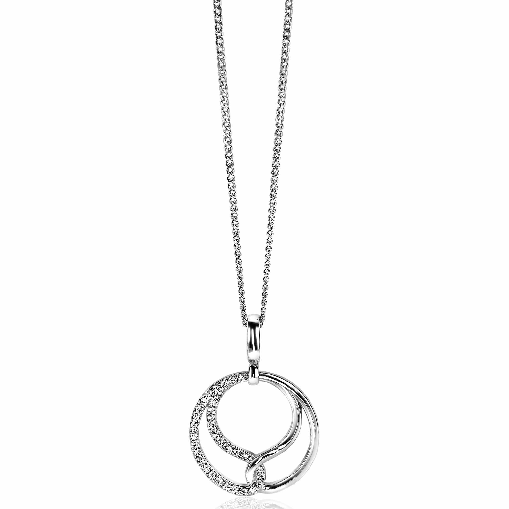 25mm ZINZI Sterling Silver Pendant with 2 Connected Shapes White Zirconias ZIH2119 (excl. necklace)