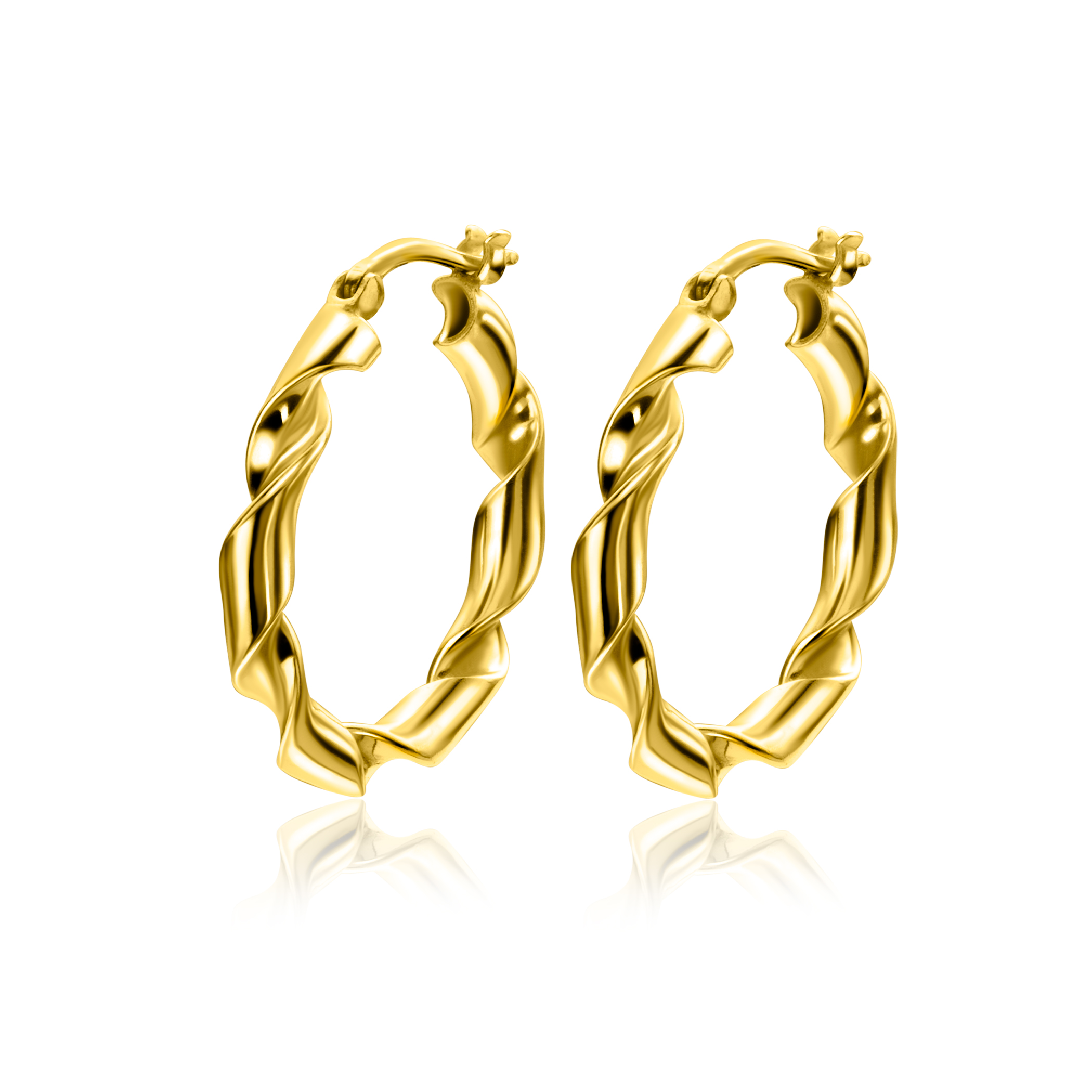 28mm ZINZI Gold Plated Sterling Silver Hoop Earrings with Trendy Twisted Tube 28x3mm ZIO2406G