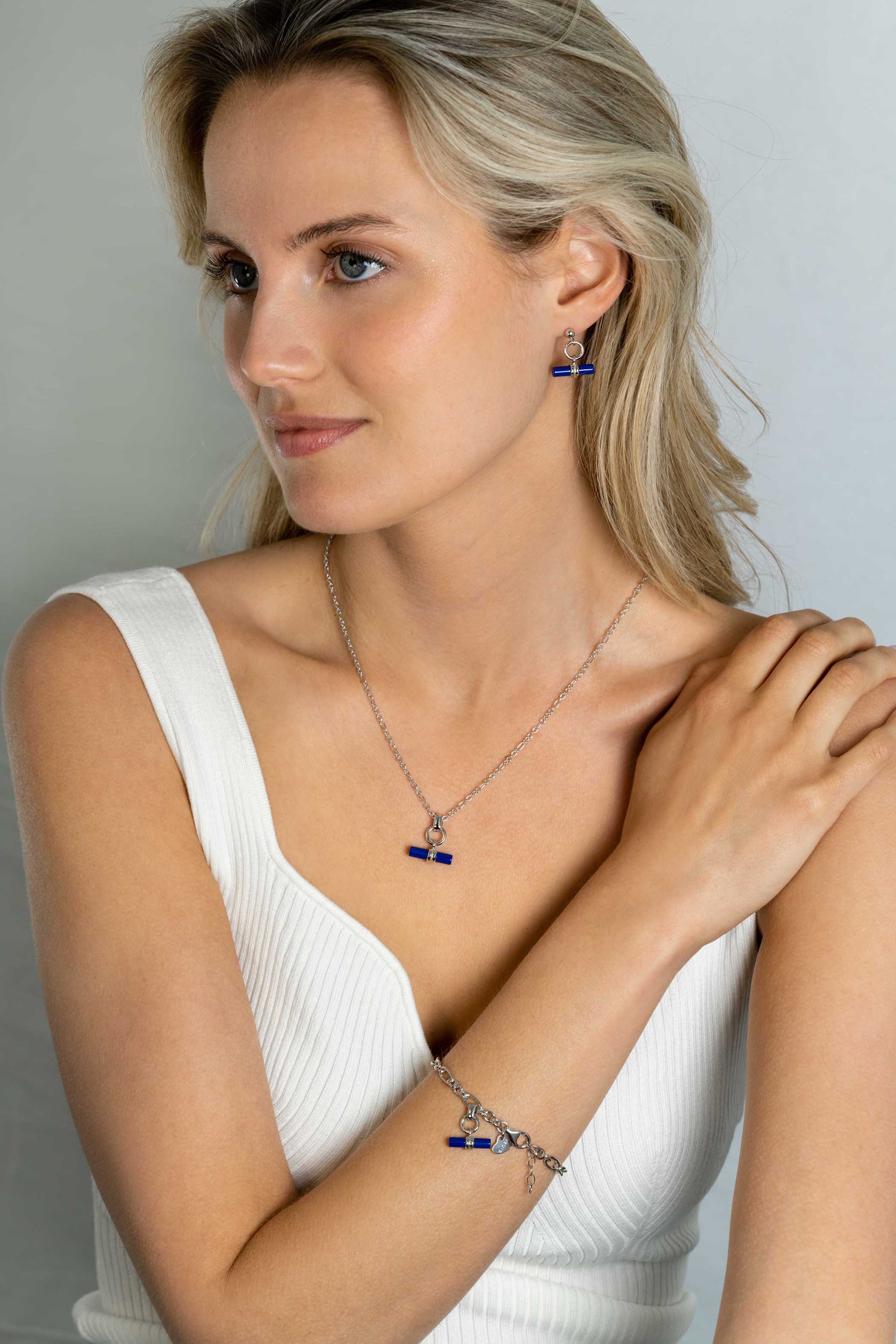 ZINZI Sterling Silver Necklace with Trendy Toggle Clasp Pendant in Lapis Lazuli 43-45cm ZIC2478