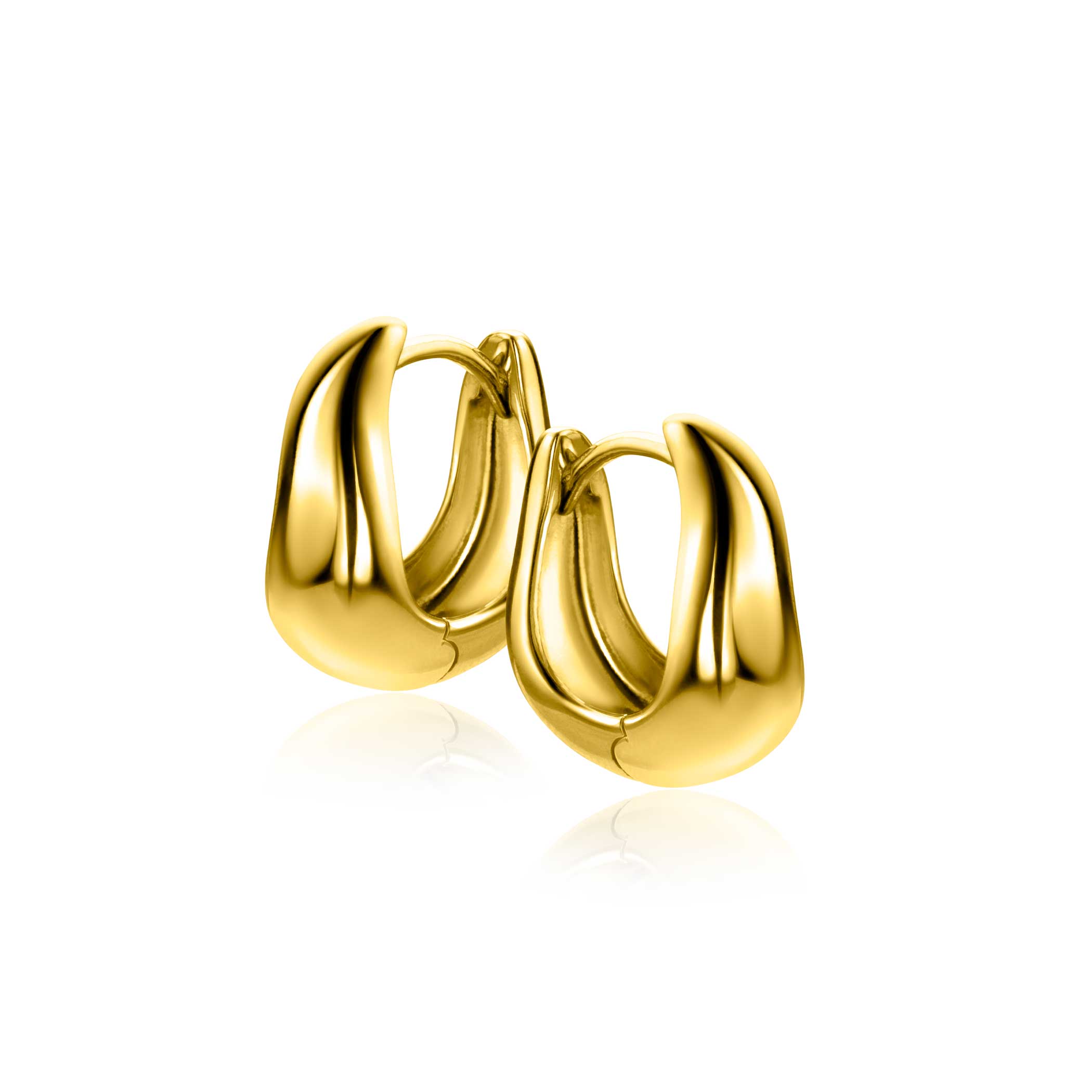 15mm ZINZI gold plated silver hoops organically shaped 6.5mm wide with luxury hinge closure ZIO2609G