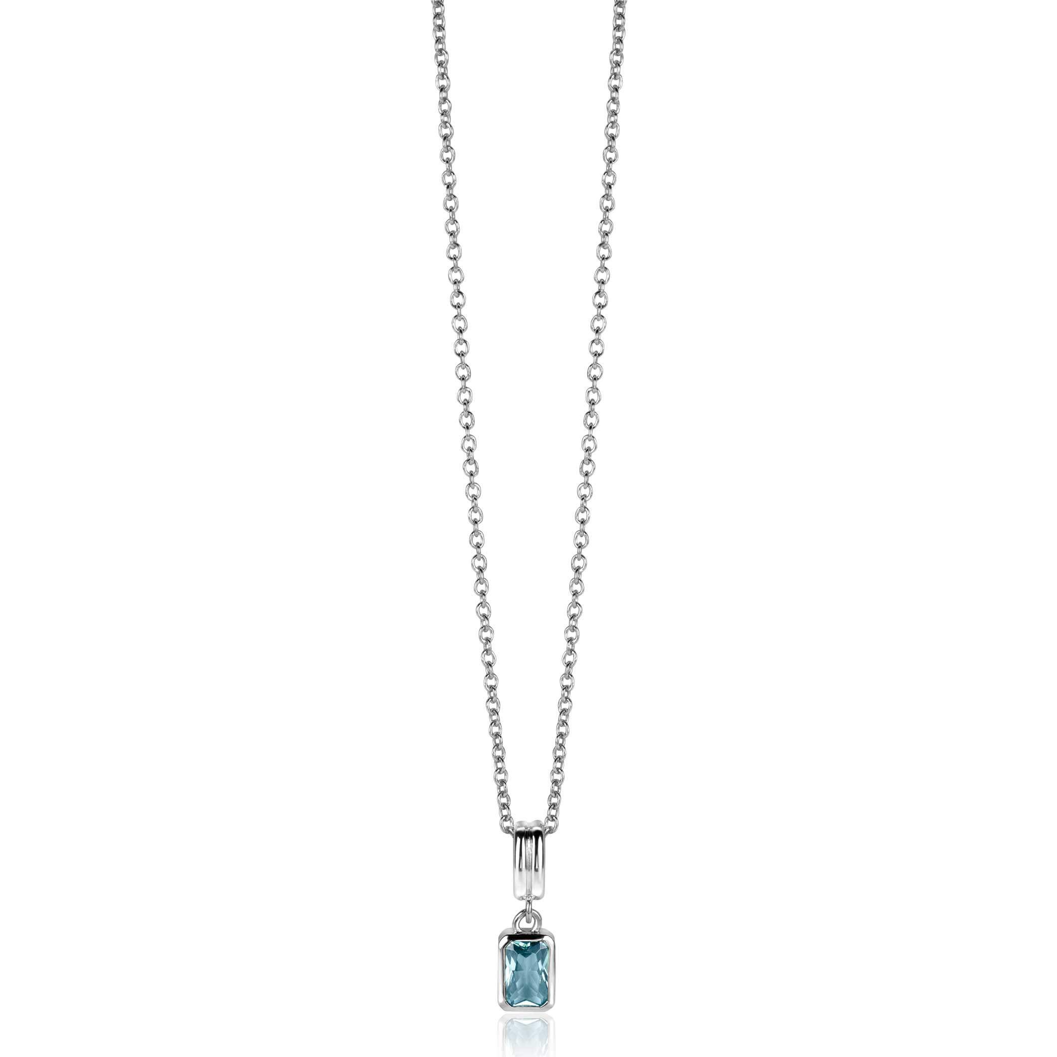 17mm ZINZI silver rectangular pendant set with a petrol blue gemstone ZIH2614 (without necklace)