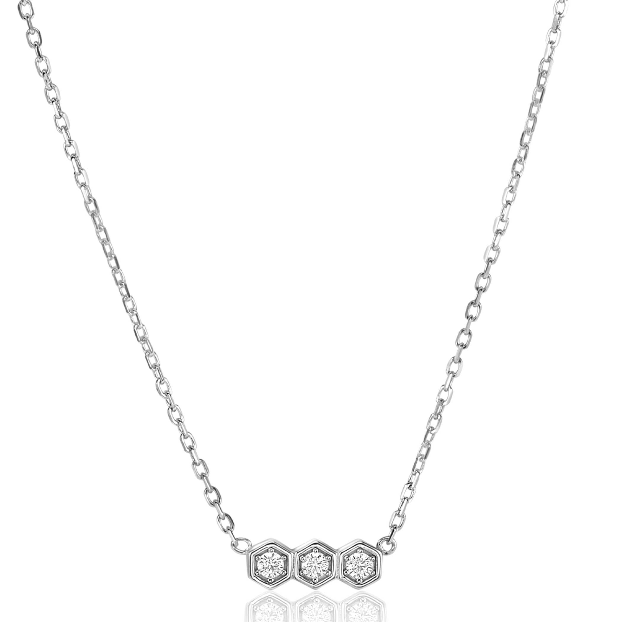 ZINZI Sterling Silver Necklace with 3 Hexagon Settings Set with White Zirconias 42-45cm ZIC2543