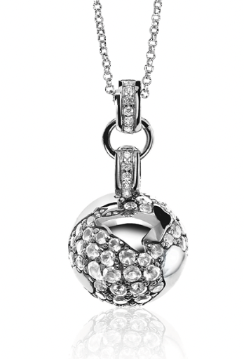 ZINZI Sterling Silver Globe Pendant White Zirconias 39mm ZIH618