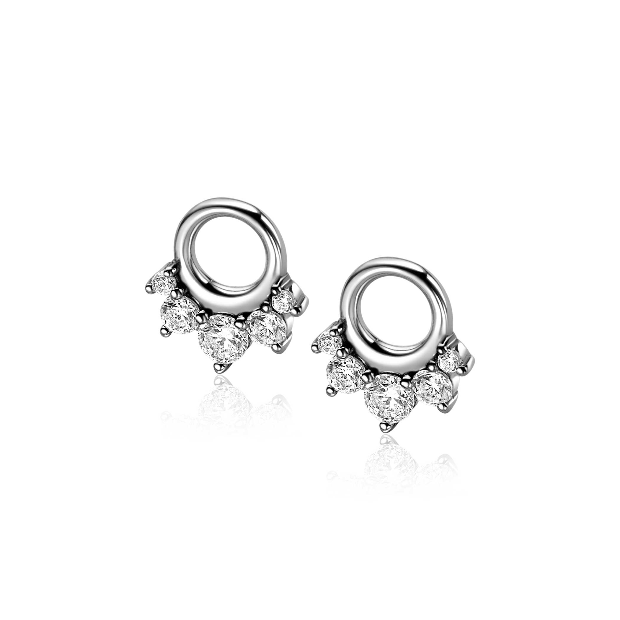 9mm ZINZI silver charm earrings with five round settings in descending size, set with white zirconias ZICH2632 (without hoops earrings)