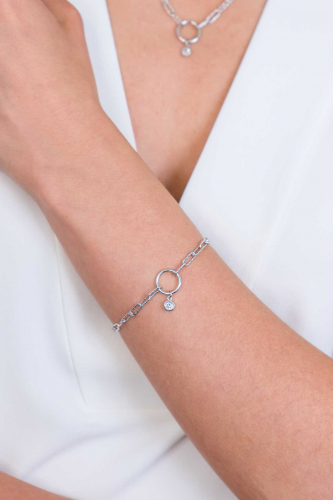 ZINZI Sterling Silver Paperclip Chain Bracelet 3mm Round White Zirconia 19-21cm ZIA2200