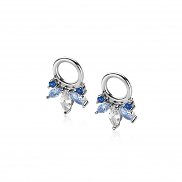 10mm ZINZI silver charm earrings with five playful settings in descending size, set with blue gemstones and white zirconias ZICH2633B (without hoops earrings)