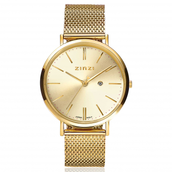 ZINZI Retro Watch Gold Colored Dial Stainless Steel Case and Mesh Strap 38mm  ZIW410M