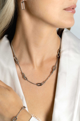 ZINZI Sterling Silver Necklace Curb Chains Combined with Larger Oval Chains 42-45cm ZIC2412