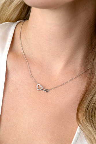 ZINZI silver necklace with Infinity sign connected with an open heart, set with white zirconia 42-45cm ZIC2596