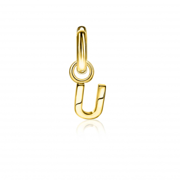 ZINZI Gold Plated Letter Earrings Pendant U price per piece ZICH2145U (excl. hoop earrings)